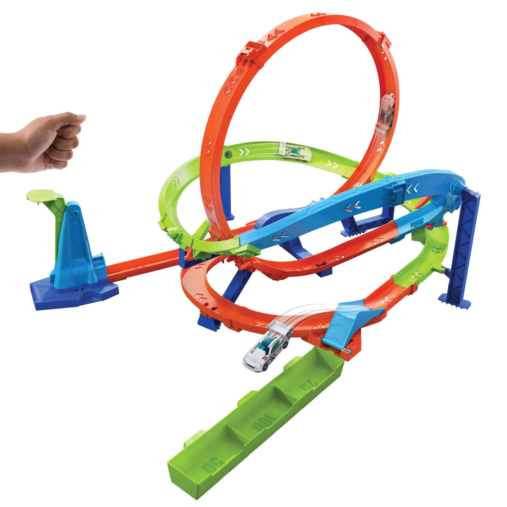 Hot Wheels Let's Race – Na start! - Netflix - Zakręcone tornado Zestaw z 2 sposobami zabawy i 1 samochodzikiem Hot Wheels, łatwe przechowywanie, HXM94