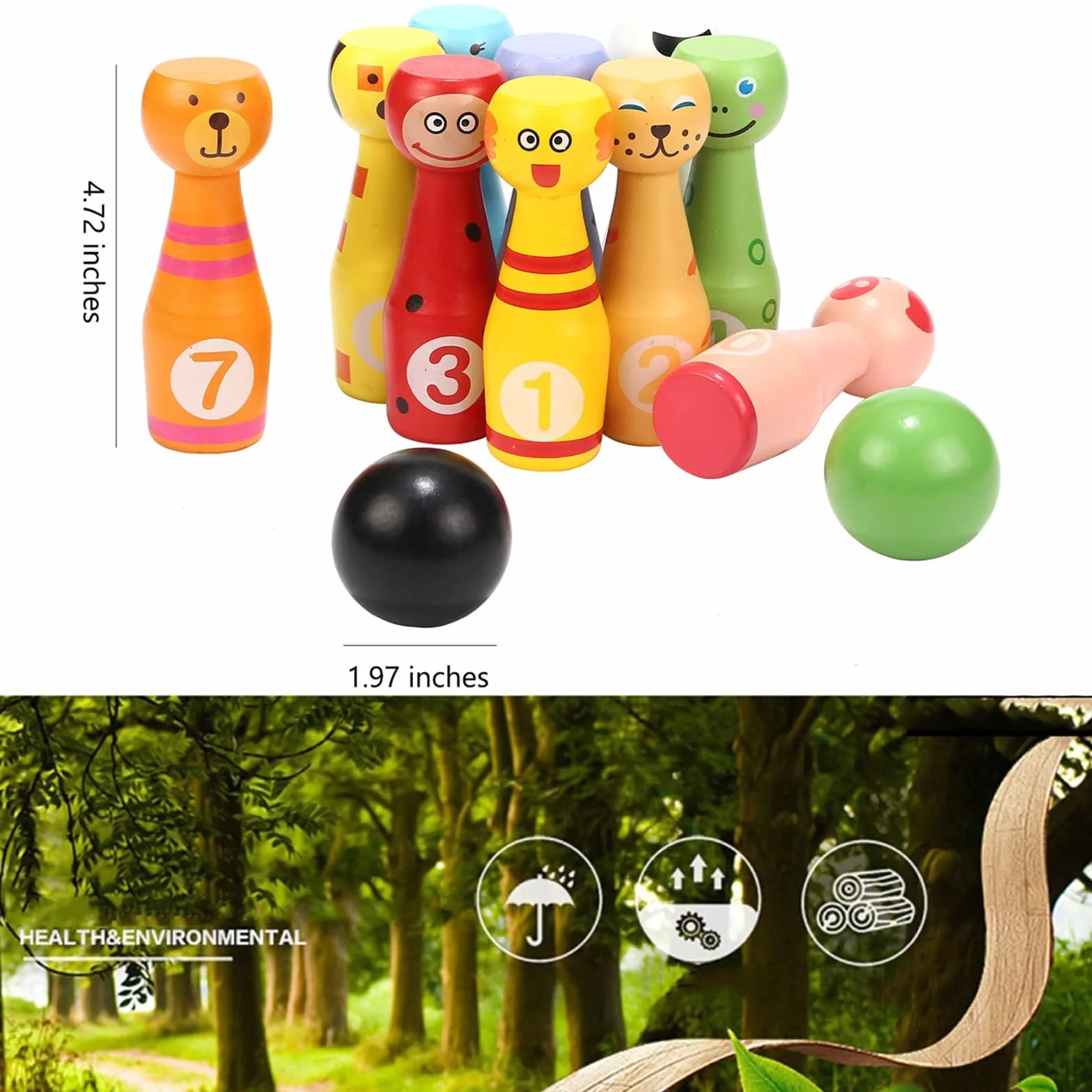 Jacootoys Zestaw kręgli kręgle gra w kręgle z 10 kręgielniami i 2 piłeczkami Interaktywne zabawki dla dzieci 3 4 5 lat