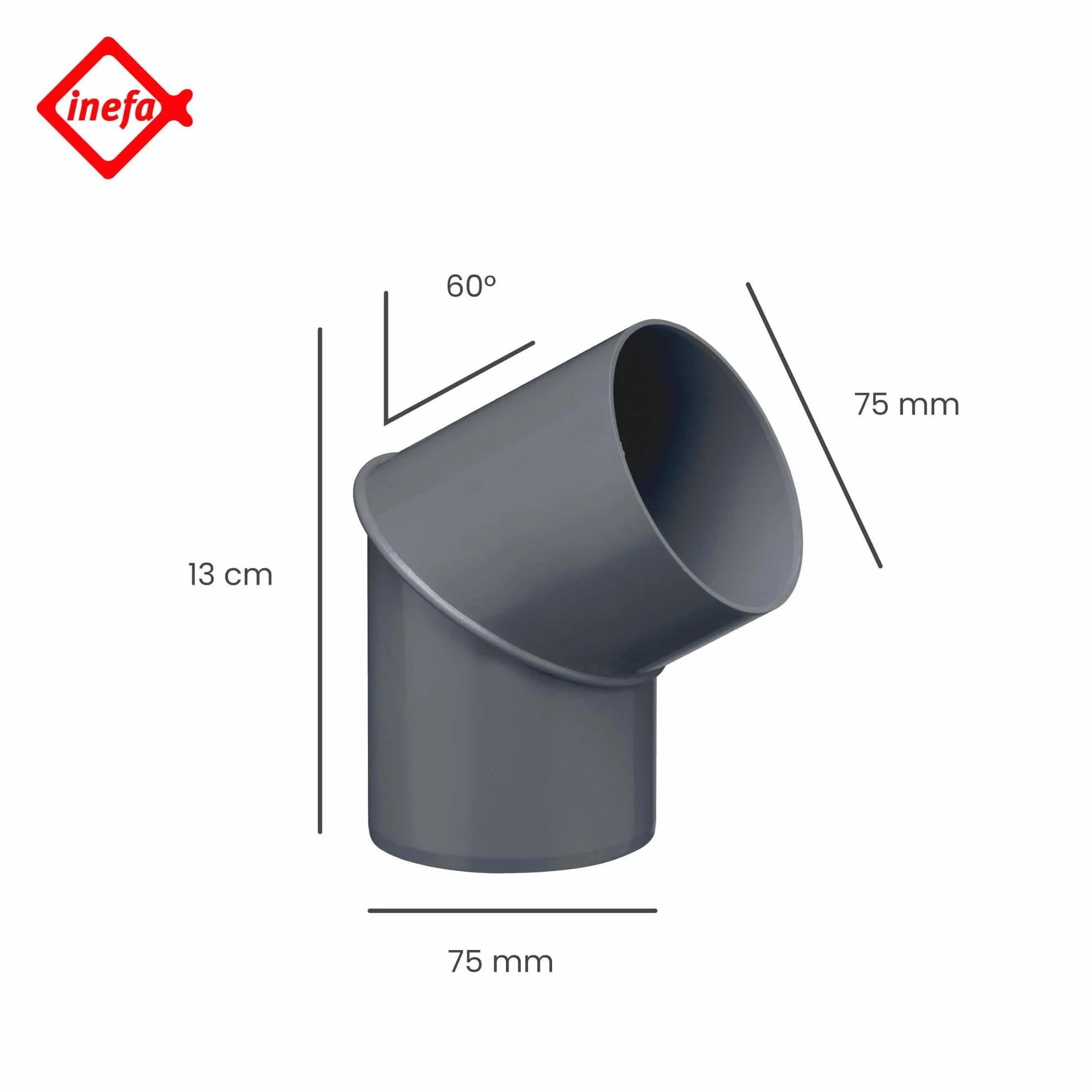 INEFA Kolano deszczowe 60 stopni do rury spustowej, złącze PCV 75mm antracytowe akcesoria do rynien, łatwy montaż, Made in Germany