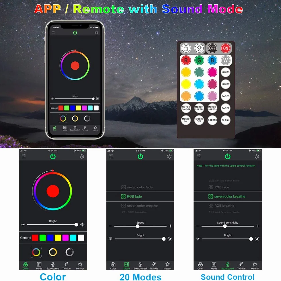 CHINLY Bluetooth 16 W RGBW LED Fiber Optic Star lampy sufitowe zestaw aplikacji/pilot zdalnego sterowania, 450 szt.*(0,75+1,0+1,5 mm)*3 m włókno szklane do domu/samochodu
