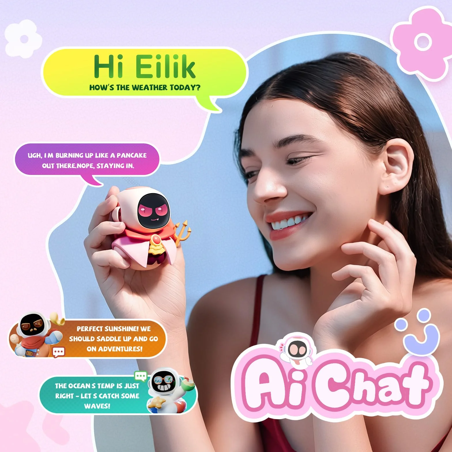 Eiliko Coral Pink - Twój mały robot z zawieszkami AI, który pasuje do każdego codziennego stroju, zabawne elektroniczne zabawki wiszące, dla par i najlepszych przyjaciół.