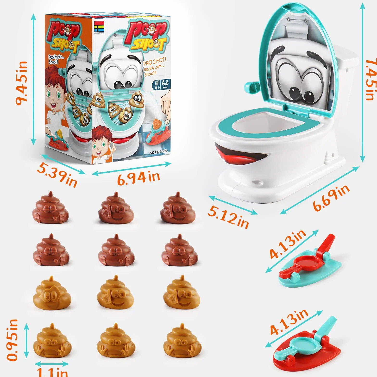 deAO Shoot The Poop Family zabawka, zawiera 12 kulek, 2 wyrzutnie i naklejkę, mini gumowa zabawka do slingshotu, kreatywna gra imprezowa