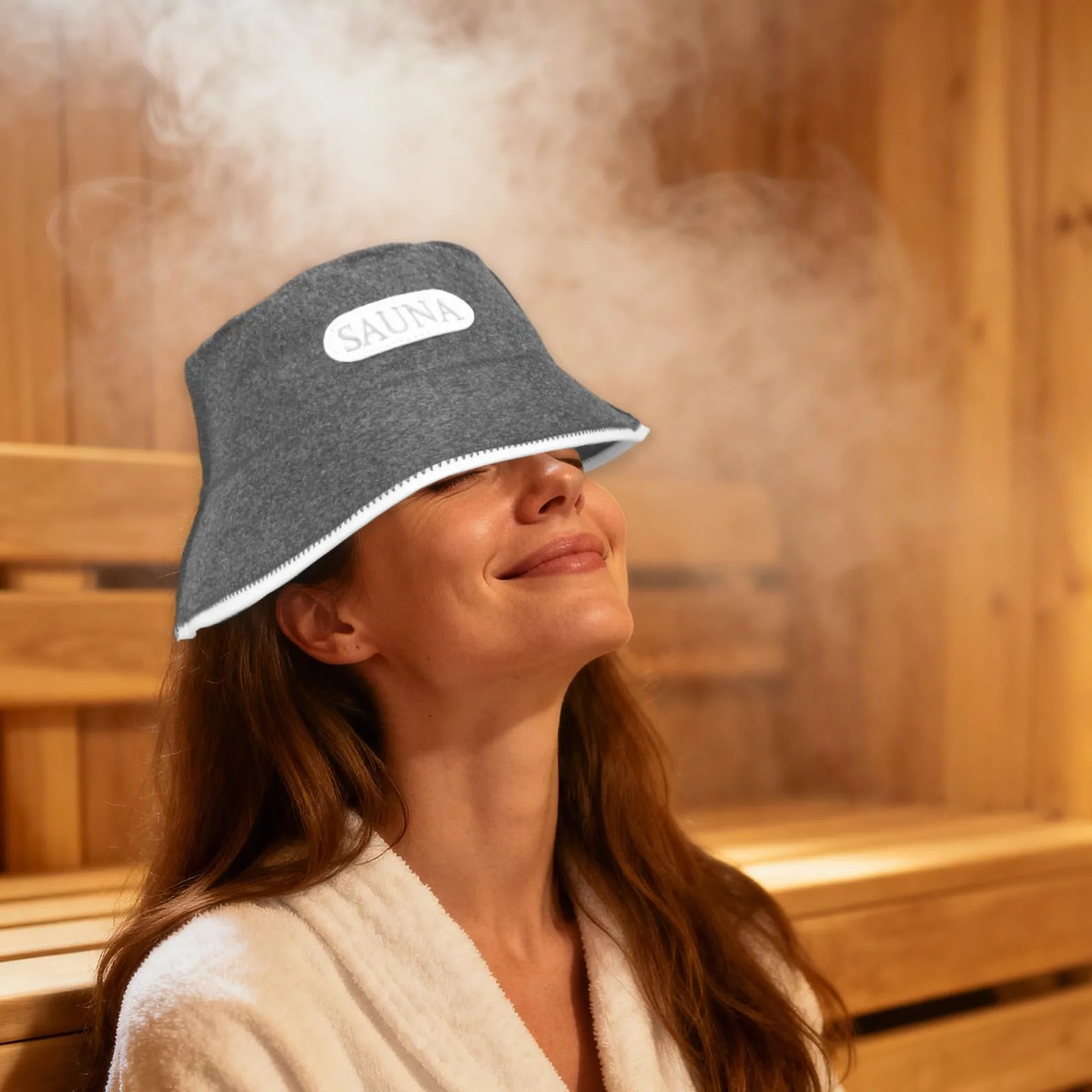 Czapka do Sauny z Wełny dla Mężczyzn, Tradycyjna Czapka Banya Naturalna Szara Wełniana Czapkas Sauny Izolujące Nakrycie Głowy do Łaźni Parowej i Spa