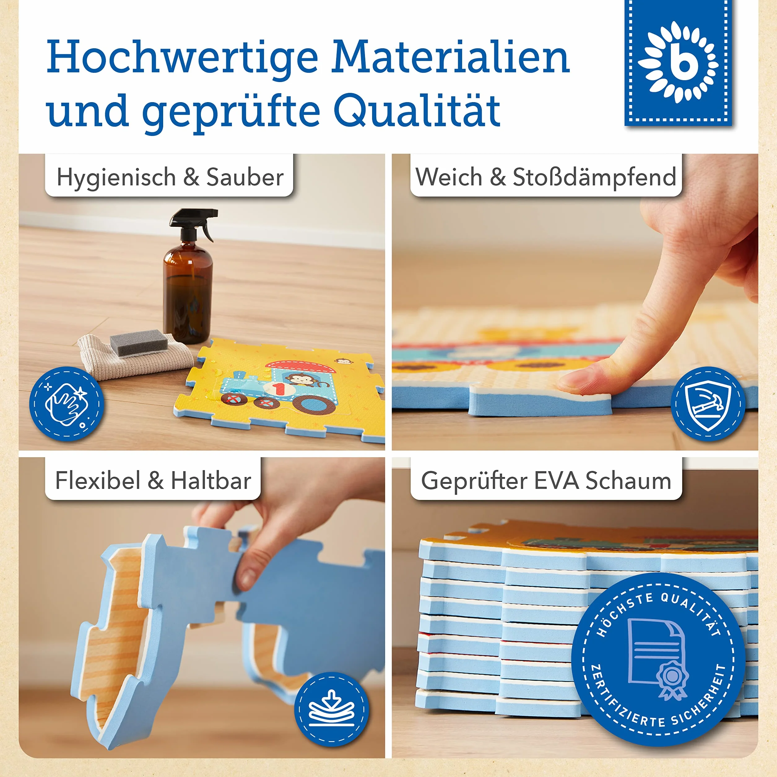Mata do puzzli Bieco, 19 sztuk | Mata do zabawy dla dziecka | XXL puzzle | Raczkówka dla dzieci | Naucz się liter | Zagraj w dywan chłopca