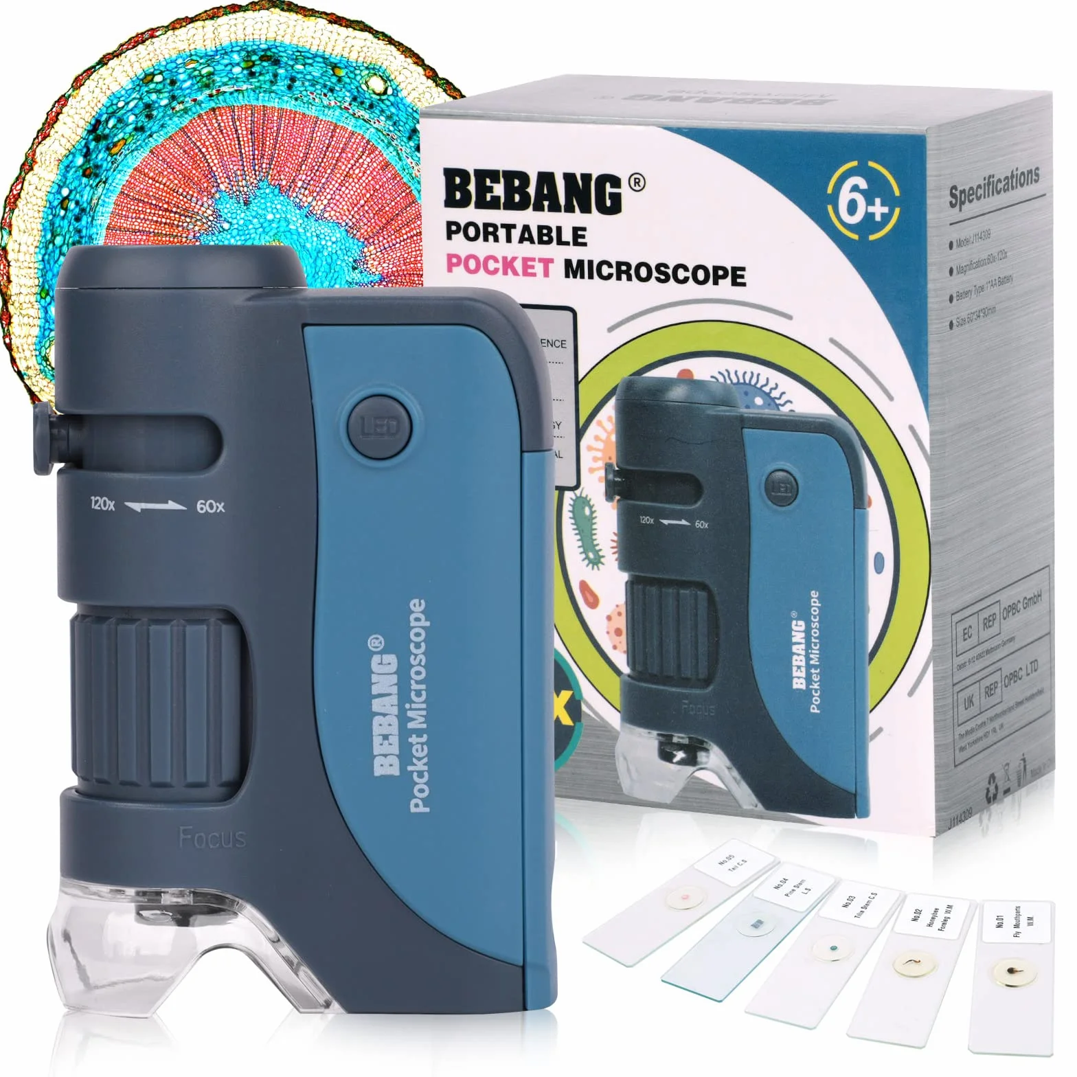 BEBANG Mikroskop kieszonkowy 60x-120x z podświetleniem LED Zoomem