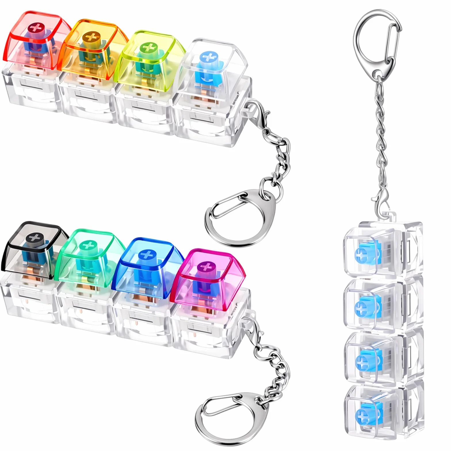 Klawiatura Fidget Toy, Klawiatura Fidget Brelok 4 w 1, Klawiatury dekompresyjne, przycisk zatrzaskowy, sensoryczna, zabawa, przycisk, antystres, prezenty łagodzące stres dla dorosłych, 3 szt