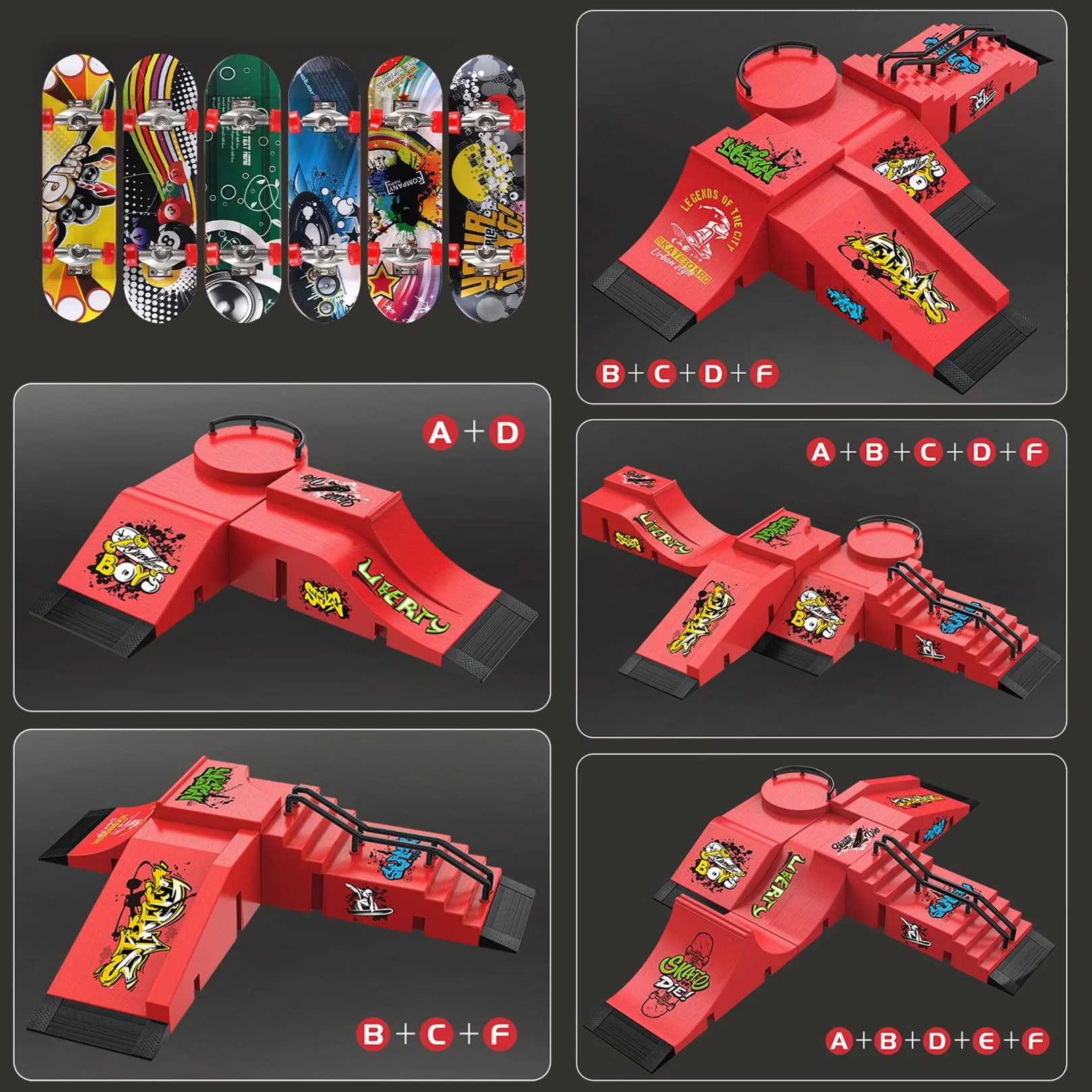 Mini Fingerboard Finger Skateboard Zestaw Akcesoriów do Rampy z 1 Deskorolką Na Palec i Zapasowymi akcesoriami Ultimate Sport Training Requisiten (A)