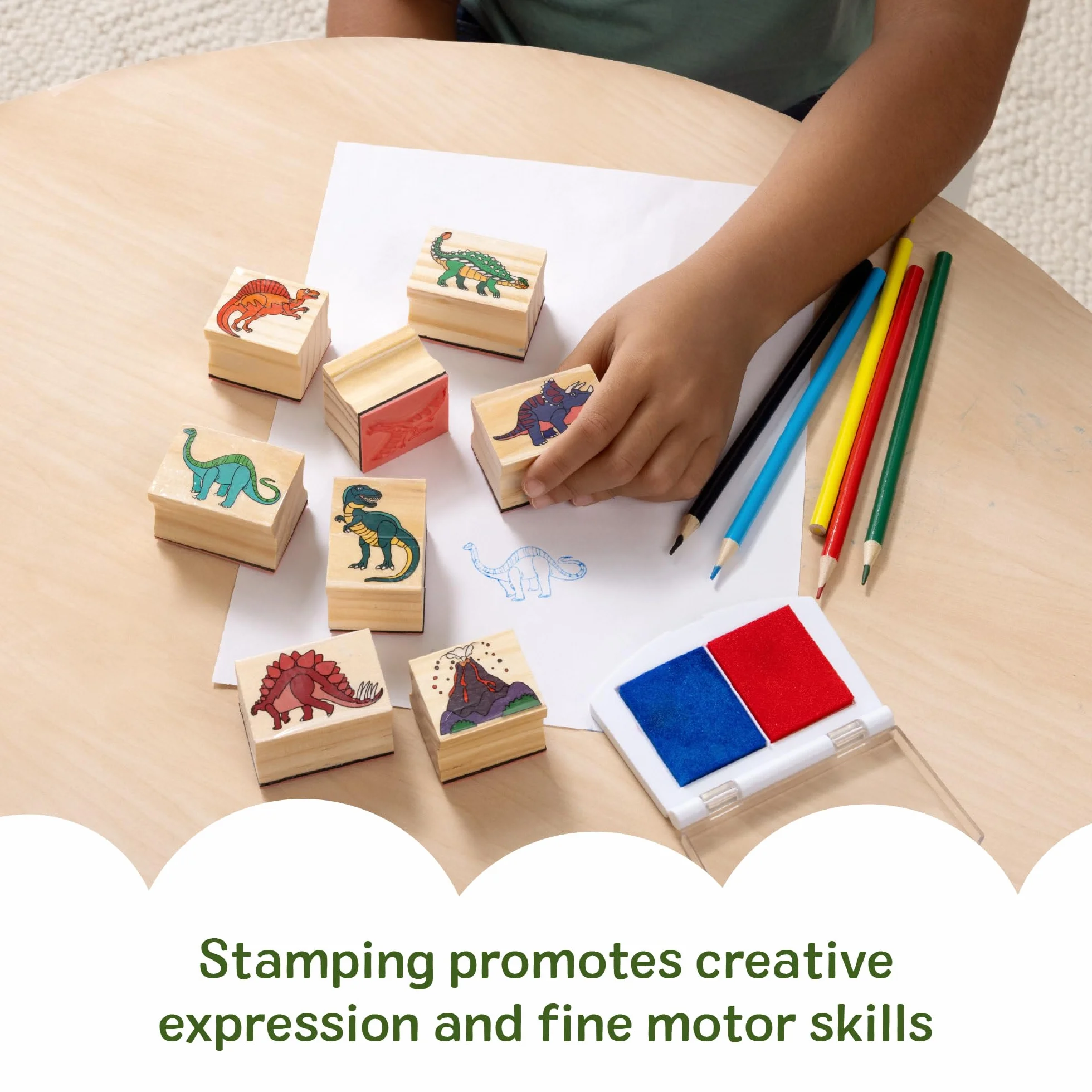 Melissa & Doug Zestaw stempli Dinozaury z kolorowymi ołówkami dla dzieci | Zabawa kreatywna | Drewniane pieczątki I stemple dla dzieci | Prezent dla chłopców i dziewczynek w wieku 3 4 5 6 lat