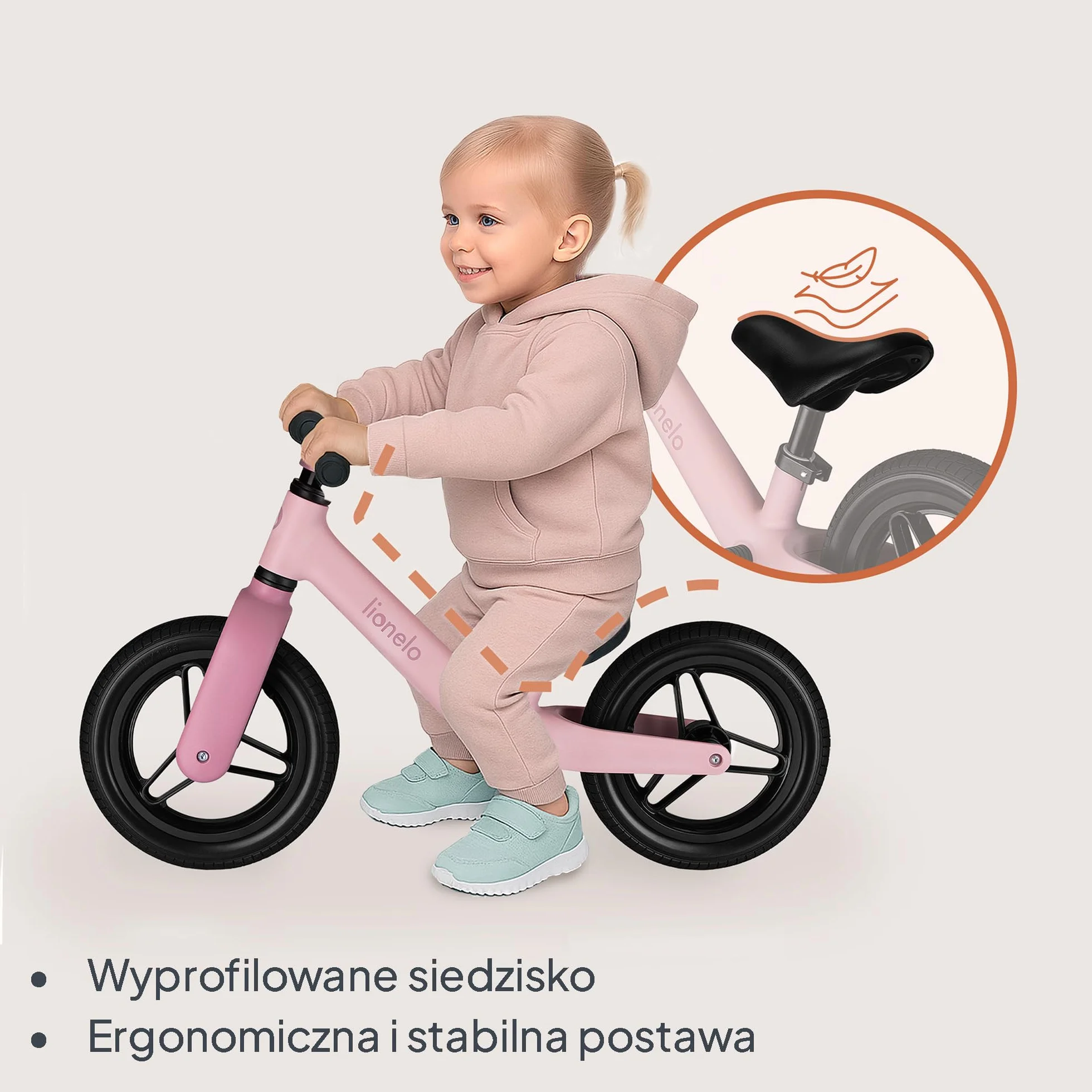 LIONELO Toni dziecięcy rowerek biegowy od 18 miesięcy do 30 kg, gumowe koła PU 25 cm, podnóżek, kosz, regulowane siedzisko i kierownica, antypoślizgowy uchwyt, lekki 2,3 kg, dzwonek