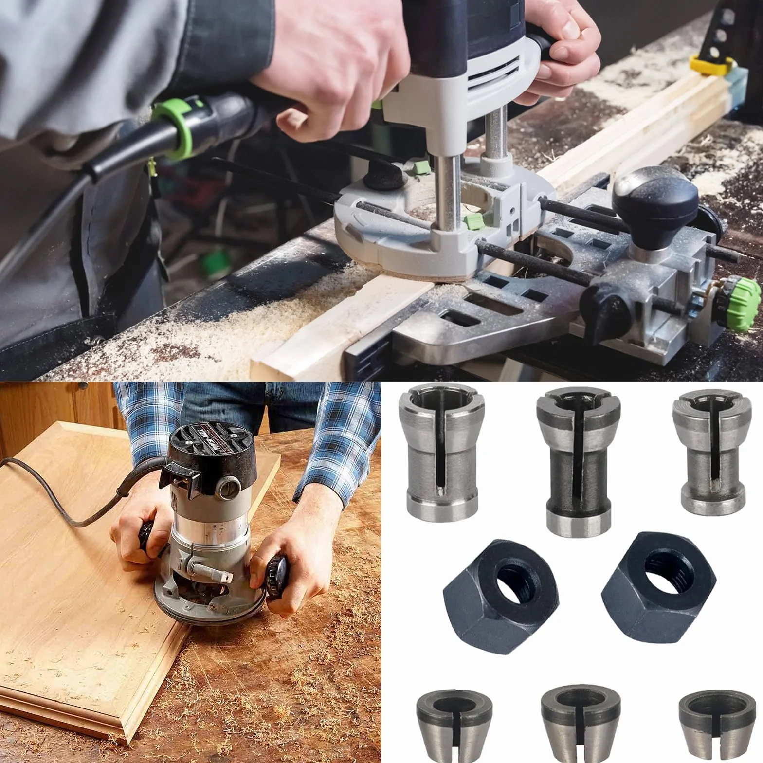 Zestaw 8 sztuk tulejek zaciskowych, stalowe akcesoria frezarskie, 6 adapterów zaciskowych (6 mm, 6,35 mm, 8 mm) z 2 nakrętkami, precyzyjny uchwyt zaciskowy do maszyny do grawerowania, obróbki drewna