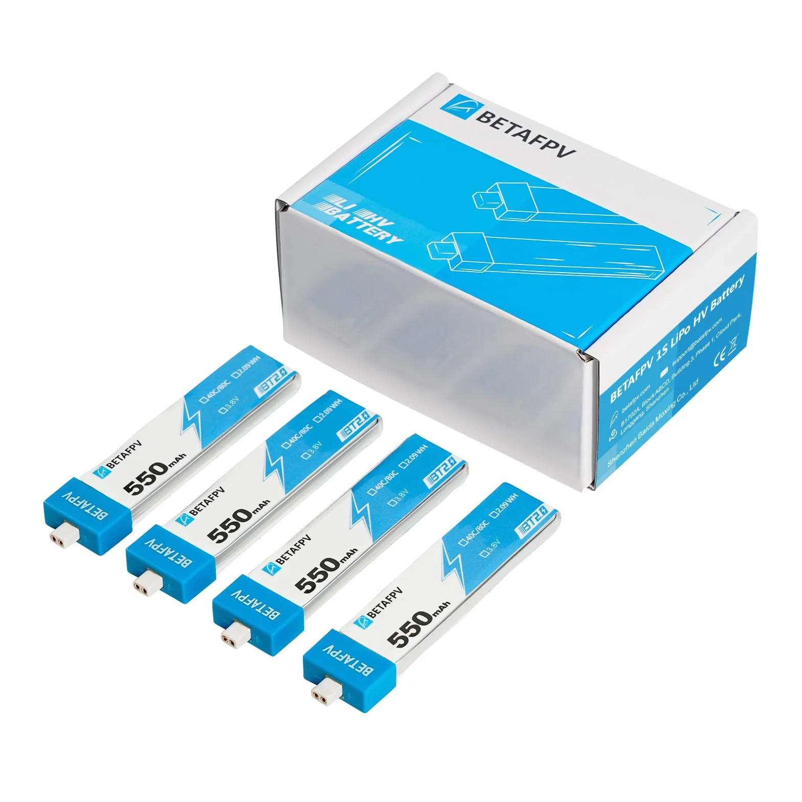 BETAFPV 4 szt. BT2.0 550mAh 1S bateria 4,35 V 40C/80C bateria Lipo z złączem BT2.0 Kompatybilny z 75-85 mm 1S Wyścigi FPV Whoop Drone Quadcoptery Like Meteor75 Pro FPV Drone