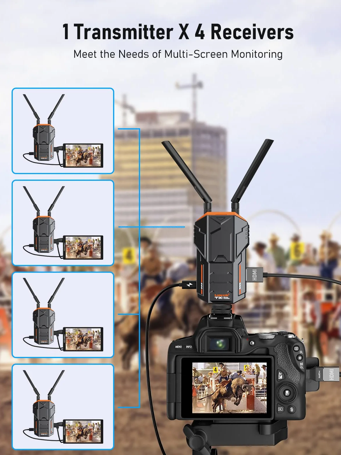 Bezprzewodowy system transmisji wideo, 200 m, Lemoral 1080p60 FHD z podwójną klamrą HDMI i bezprzewodowym nadajnikiem i odbiornikiem podczerwieni 5G LiveStream do produkcji filmowej i fotografii