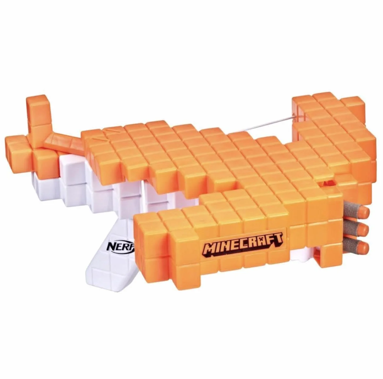 Nerf Minecraft Pillager's Crossbow, strzelająca strzałkami kusza, prawdziwy mechanizm działania kuszy, dołączono 3 oryginalne strzałki Nerf Elite