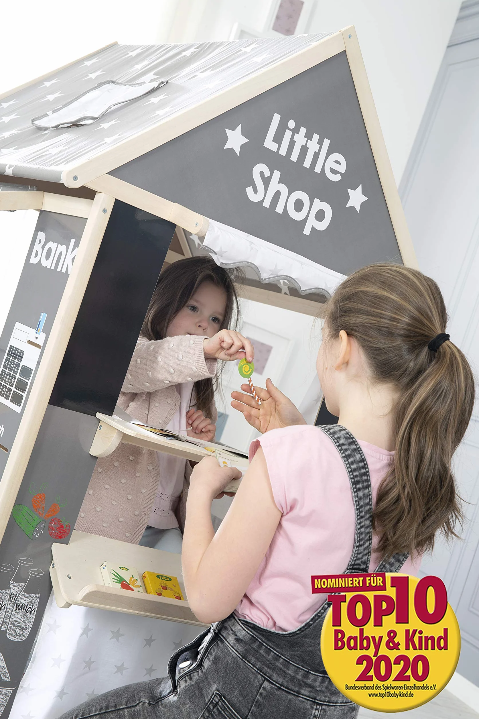 roba Kombinacja domek zabawowy, zawiera sklepik, teatrzyk kukiełkowy, tablicę, stanowisko pocztowe/bankowe/kiosk