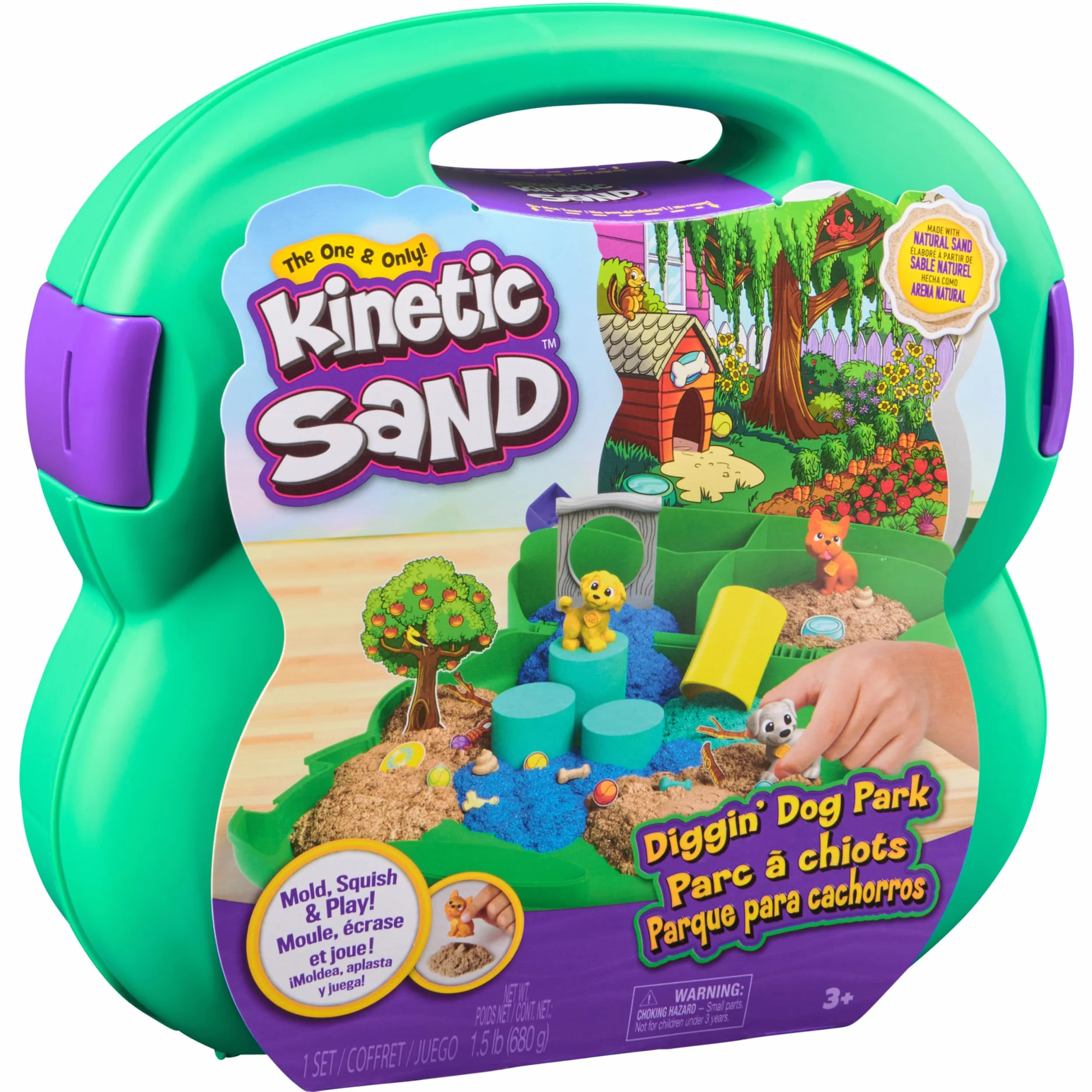 Kinetic Sand Walizka dla psów Park – 680 g piasku, 3 psy, 2 narzędzia do piasku i akcesoria, od 3 lat