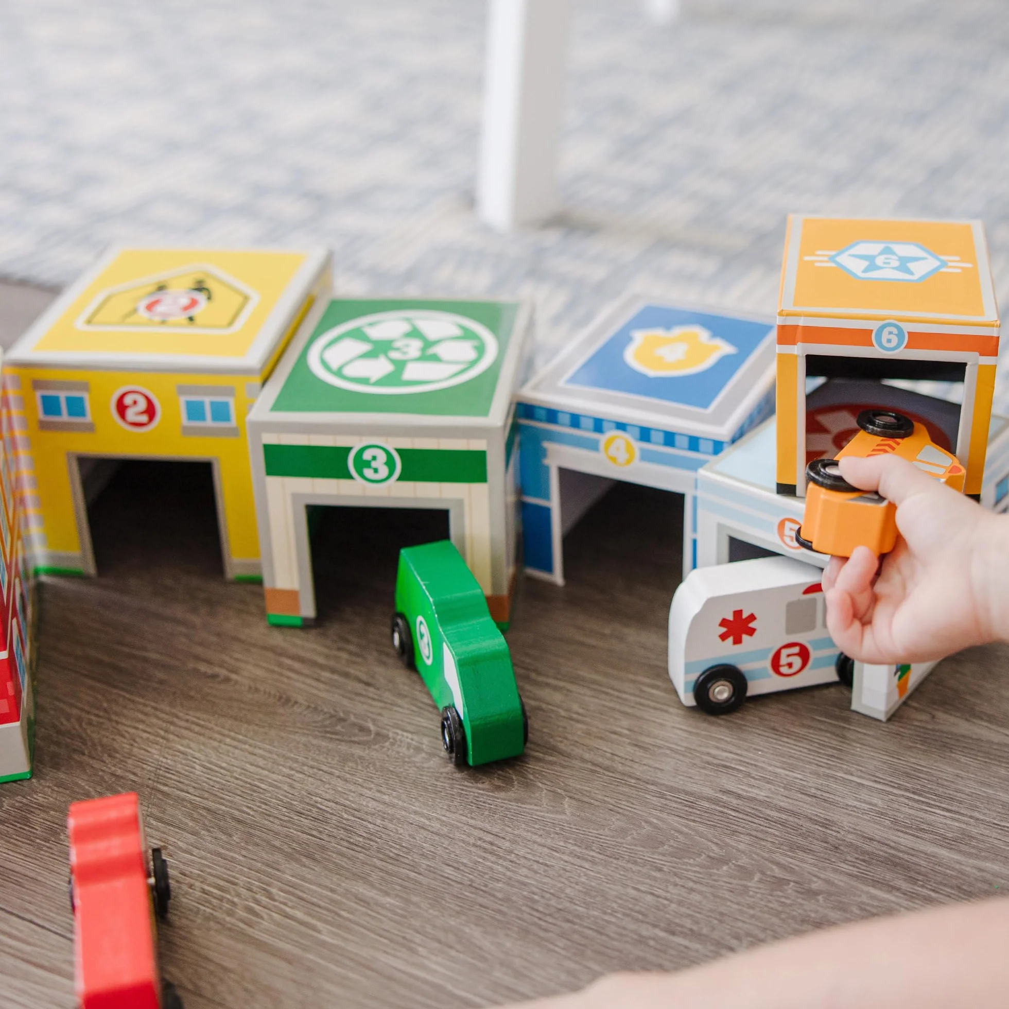 Melissa & Doug Nesting & Sorting Buildings & Vehicles, Wooden Toy & Trains, Trucks & Vehicles, 2+, Gift for Boy or Girl