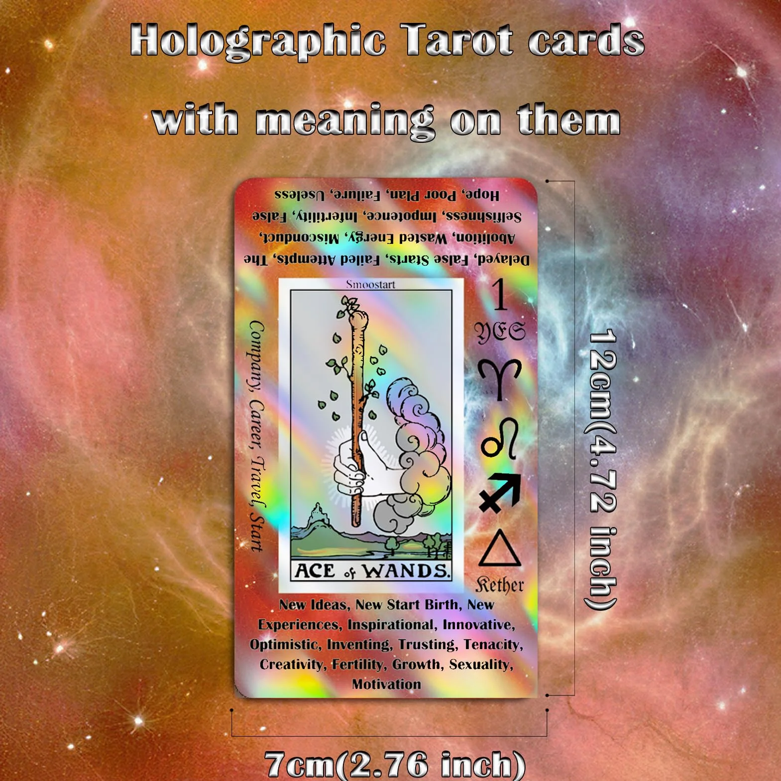 Smoostart holograficzny Tarot dla początkujących ze znaczeniami, z przewodnikiem, słowami kluczowymi, elementem, planetą, zodiakiem, czakrami, tak lub nie, ton muzyczny, numerologia, alfabet hebrajski