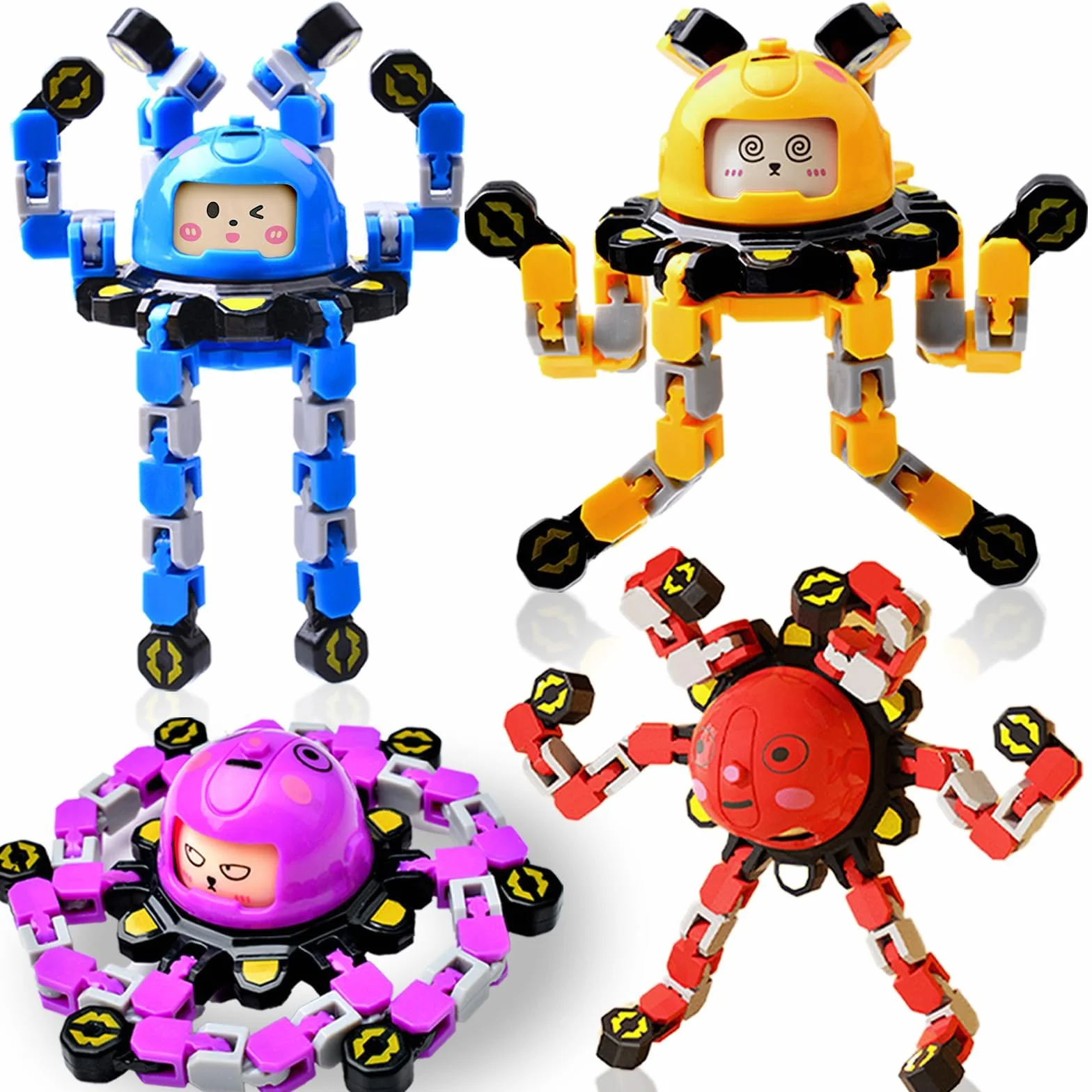 Felly Fidget Gry Spinner 4 sztuki, Przekształcający się Robot Fingertip, Zabawki antystresowe dla dorosłych, zabawki sensoryczne dla ADHD Autyzm lęk, śmieszne DIY żyroskop, kreatywny prezent biurowy