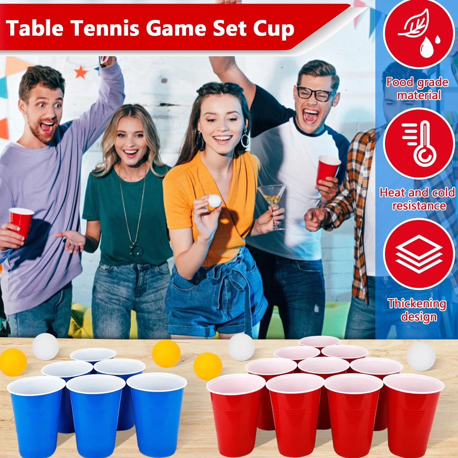 Frasheng Beer Pong Party Cups 100 sztuk 12 piłek Plastikowe Kubki 16 uncji Wielokrotnego Użytku Zestaw