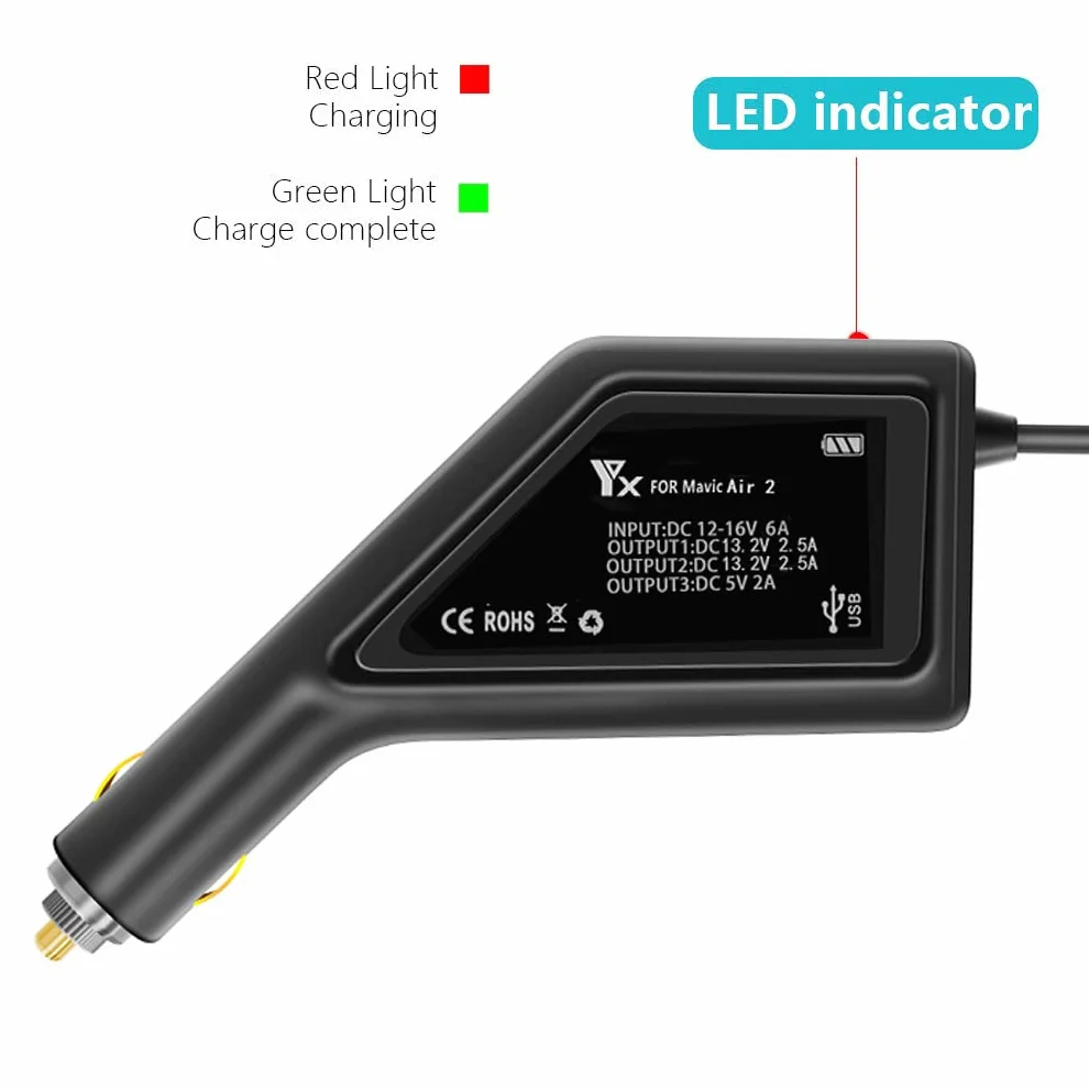 WANGCL Ładowarka samochodowa do drona 3 w 1 inteligentna do DJI Mavic Air 2 Air 2S
