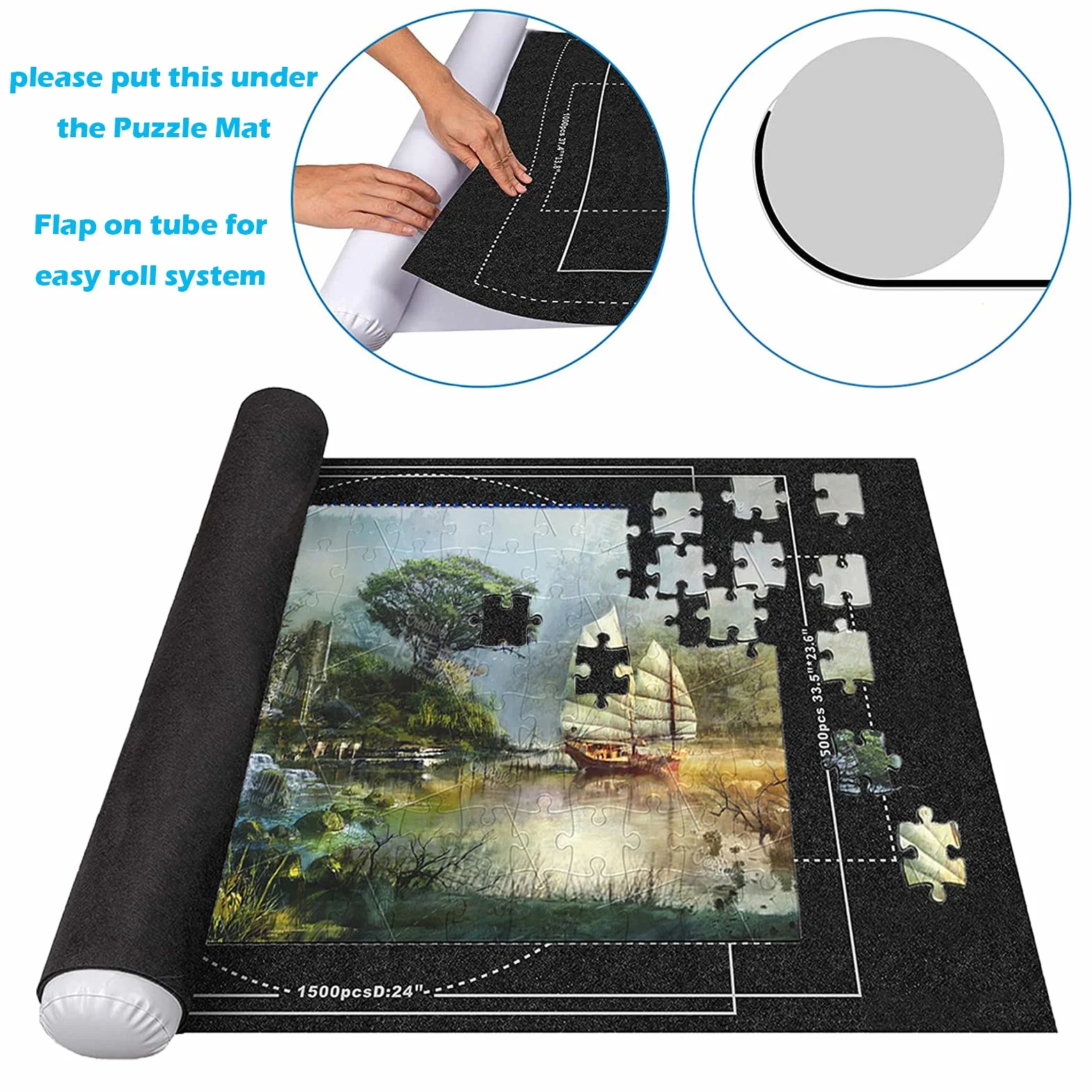 Mata do puzzli 3000 elementów - 1,5 mm pogrubienie, przenośny filcowy wałek, przechowywanie podróży