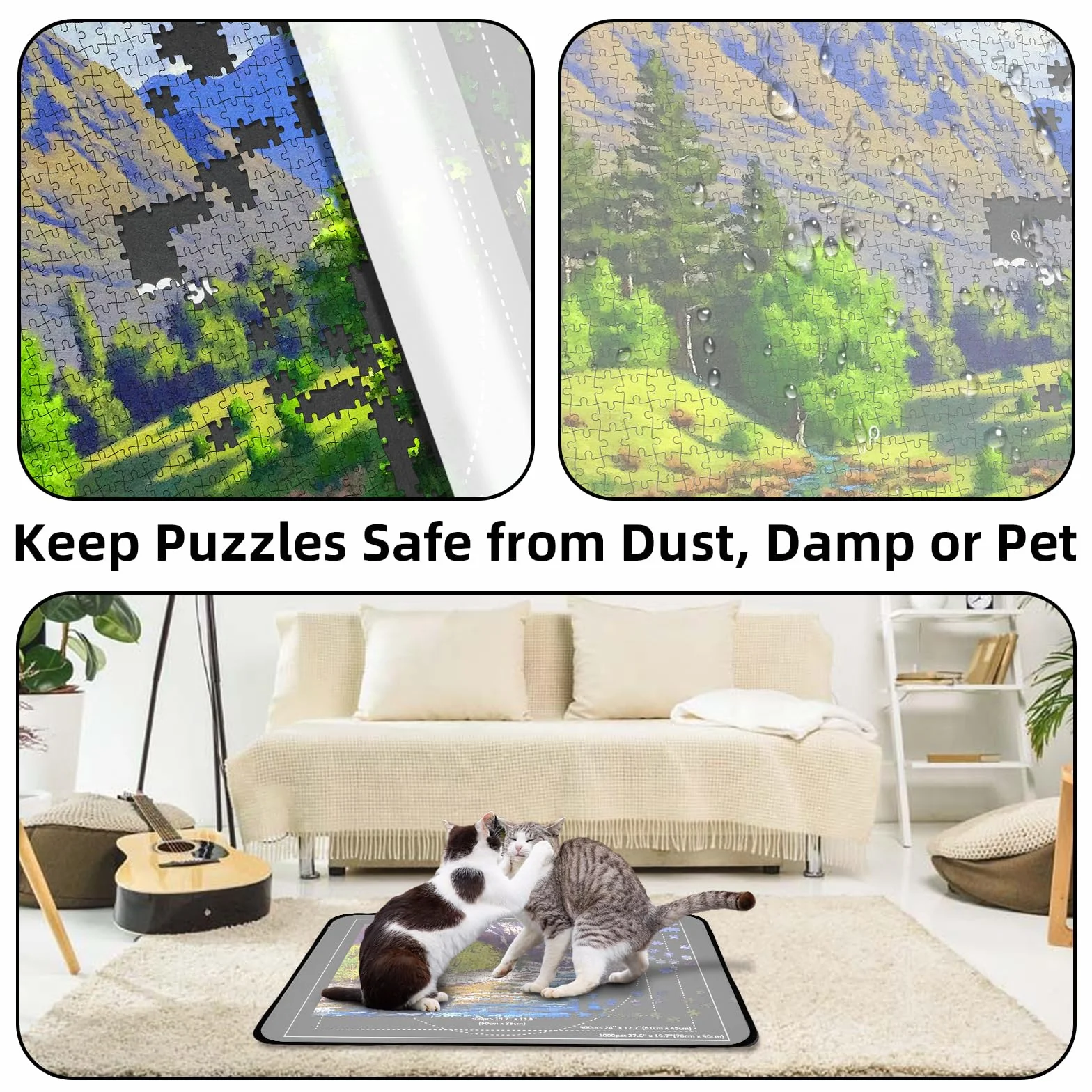 Mozooson Plansza do układania puzzli 1000 sztuk, przenośna mata do puzzli, 32 x 50 cm, antypoślizgowa powierzchnia do układania puzzli, prezent do przechowywania puzzli (6 tac sortujących + 1 okładka)