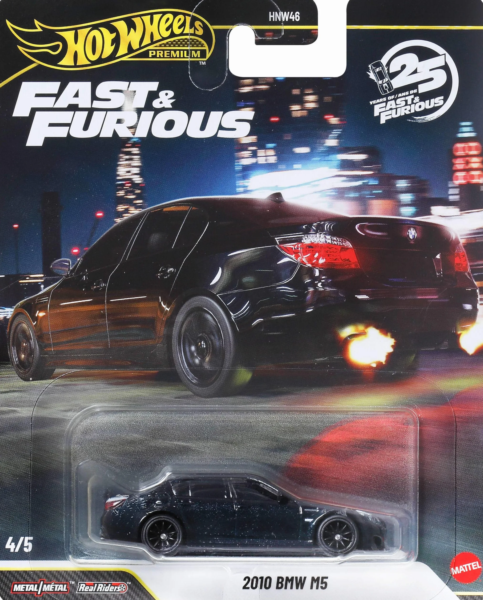 Hot Wheels Premium Szybcy i wściekli Samochodzik 2010 BMW M5, metalowe auto premium w skali 1:64, inspirowany serią filmową samochód zabawka dla dzieci 3+, fanów i kolekcjonerów, JHW62