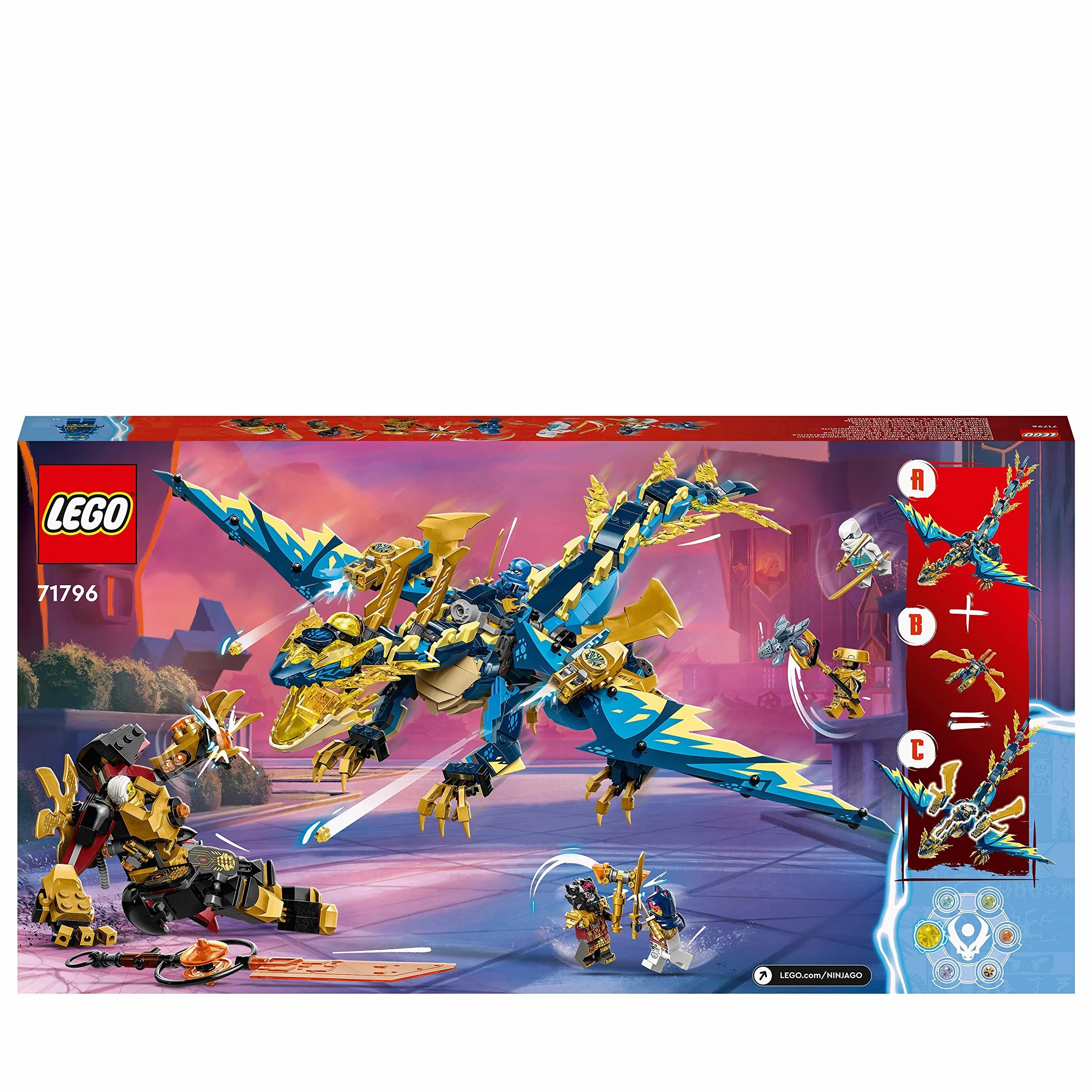 LEGO NINJAGO Smok żywiołu kontra mech cesarzowej, duży zestaw, smok zabawka dla dziecka z figurką akcji, szybowcem ninja i 6 minifigurkami, Dragons Rising, prezent dla chłopca i dziewczynki, 71796