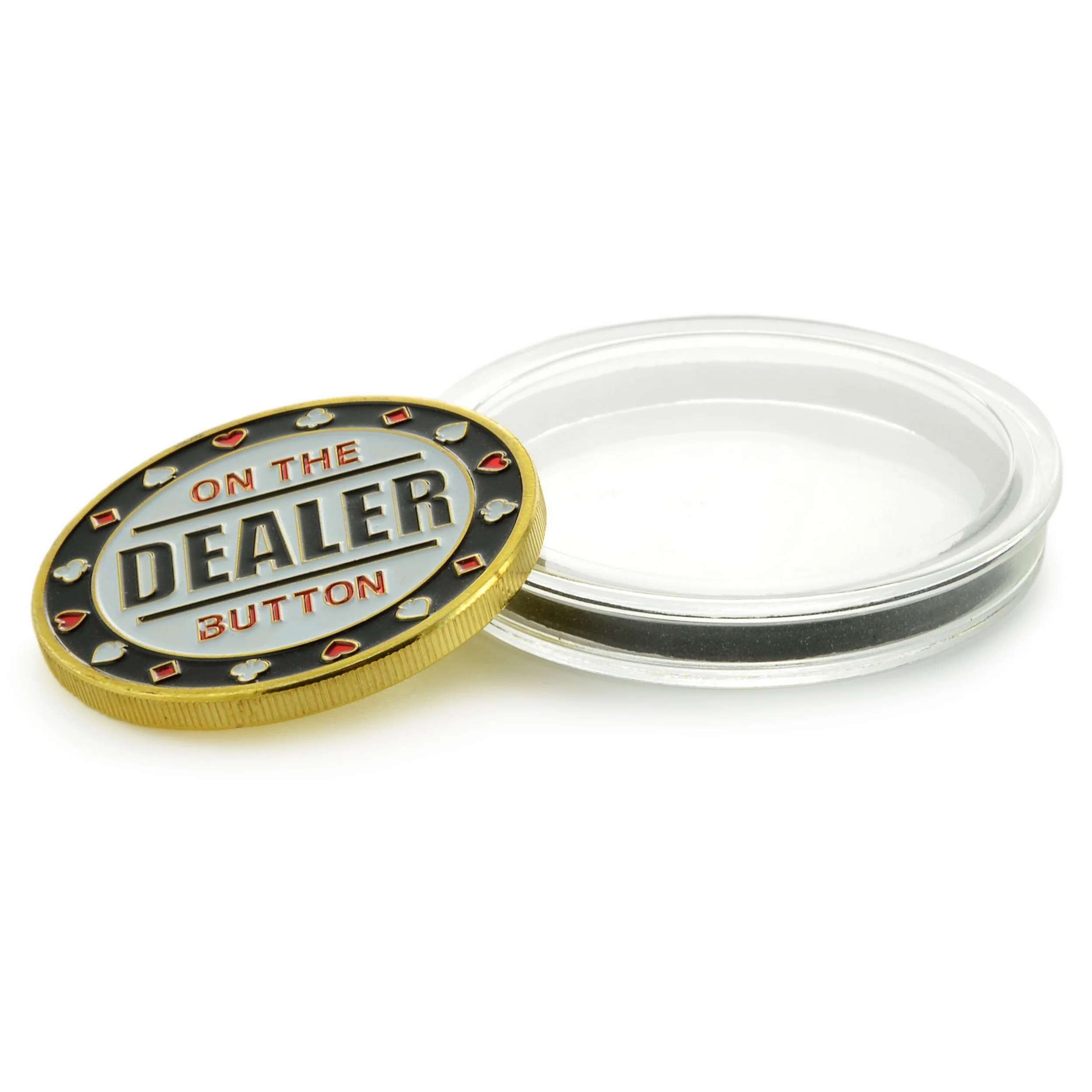 Ganzoo zestaw Dealer Button Small Blind Big Blind w etui, 3 masywne metalowe monety pokerowe, ryflowane krawędzie antypoślizgowe, trójwymiarowe tłoczenia po obu stronach, Ø40 mm, grubość 3,1 mm