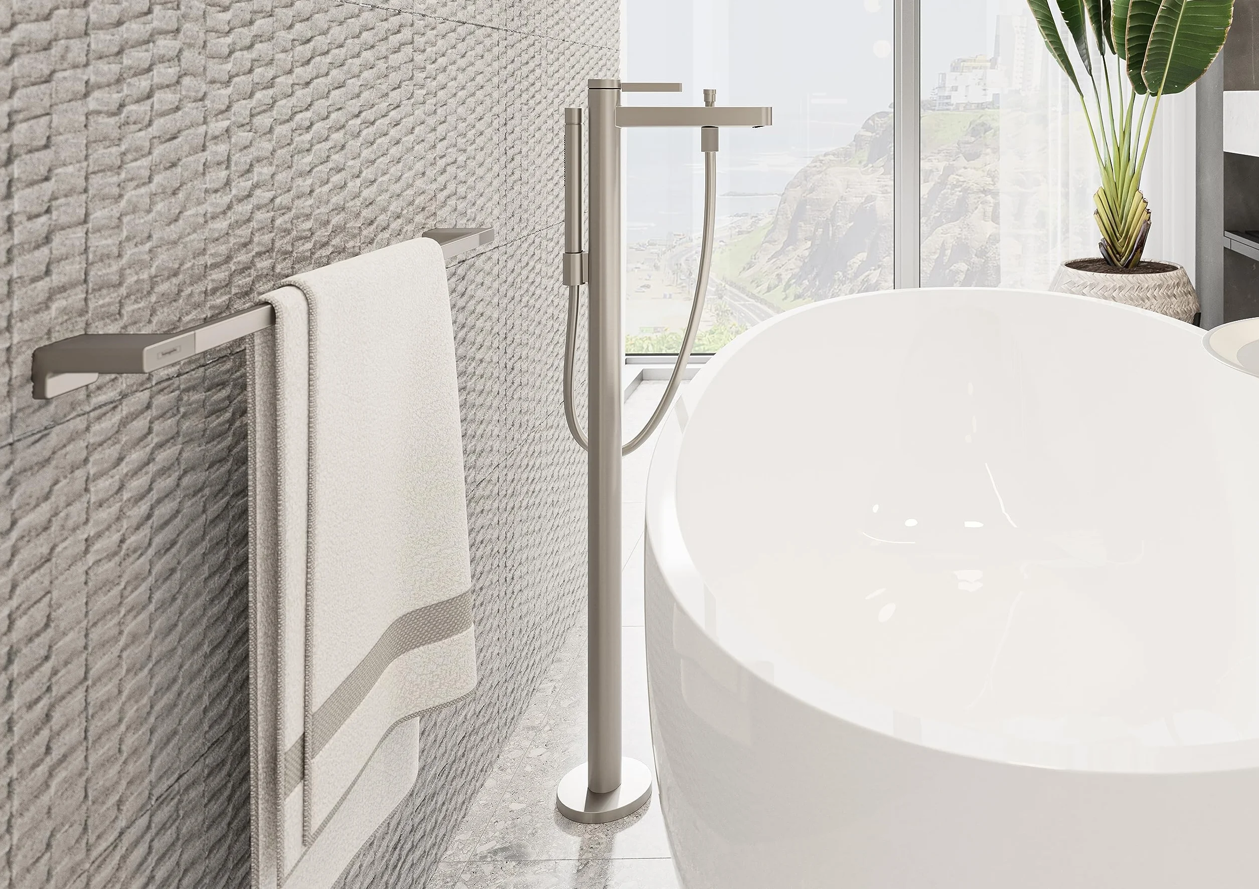 Hansgrohe AddStoris Modern Towel Ring in Brushed Nickel, 41754820