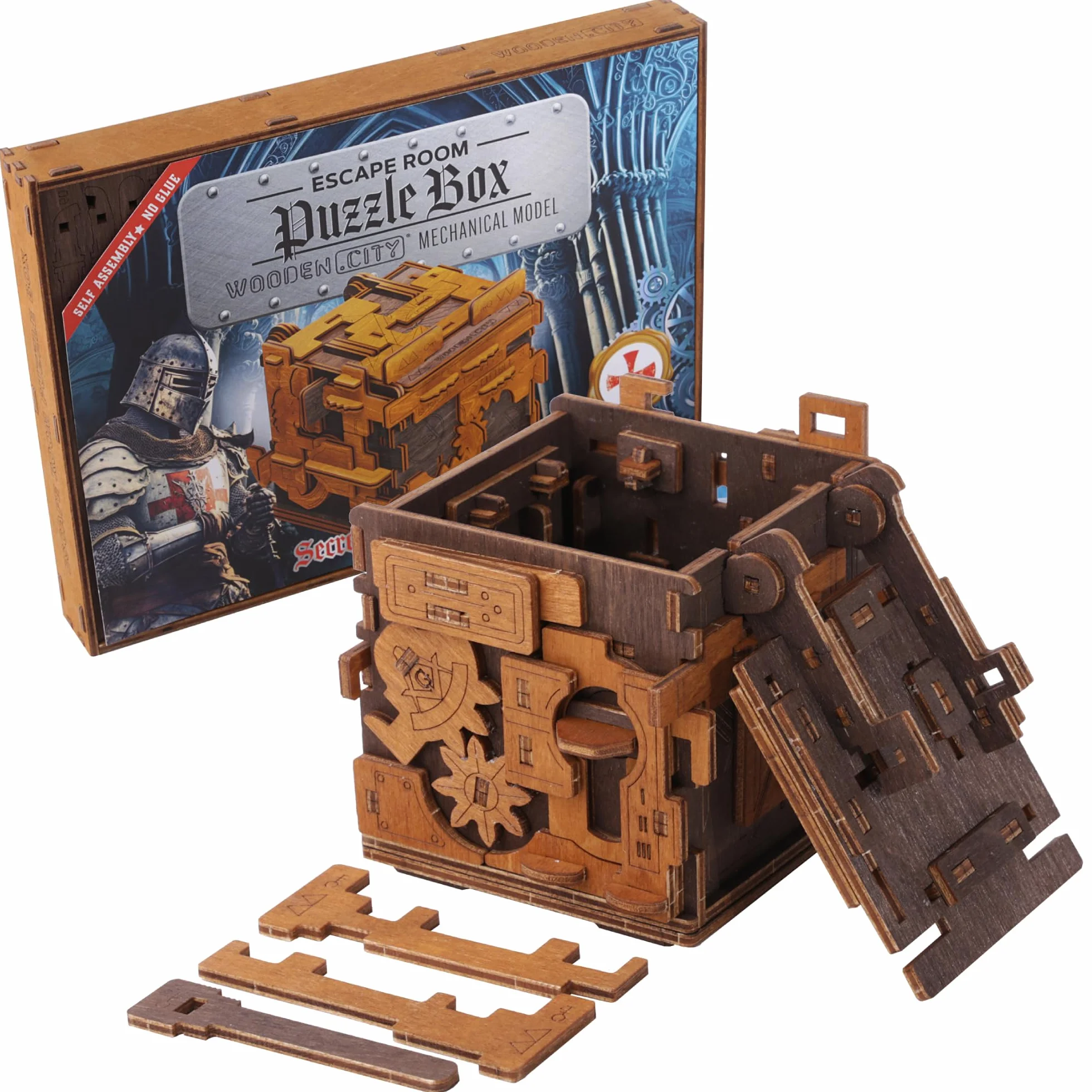 WOODEN.CITY Escape Room Drewniane pudełko na puzzle 3D dla dorosłych i młodzieży, pudełko na puzzle z mechanizmem skrzynki na kluebox - mechaniczne drewniane pudełko na puzzle, unikalne pudełko na