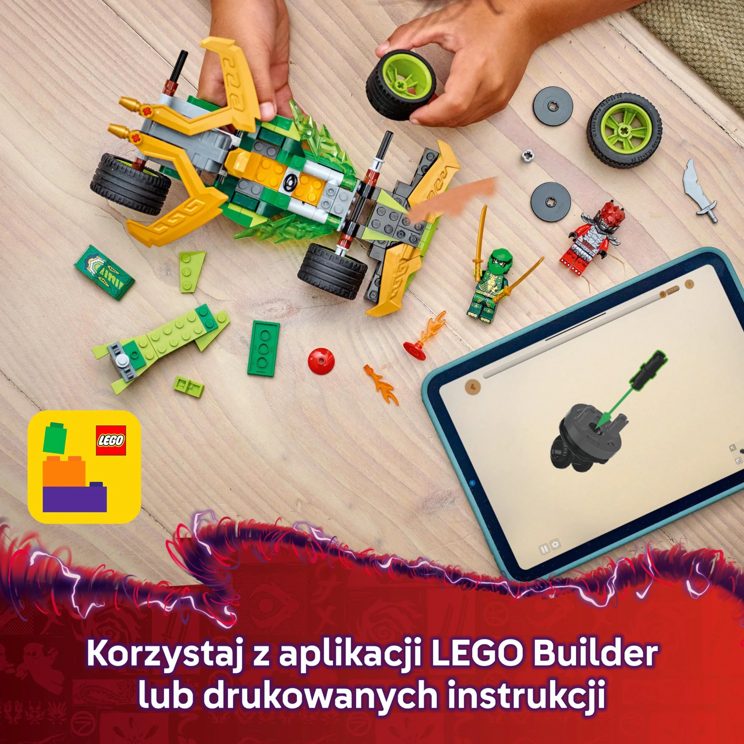 LEGO NINJAGO Samochód wyścigowy Lloyda z napędem typu pull-back, Model Wyścigówki Ninja, Zabawka Konstrukcyjna dla Dziecka z Dwiema Minifigurkami, Prezent dla 7-latka, dla Chłopca i Dziewczynki 71828