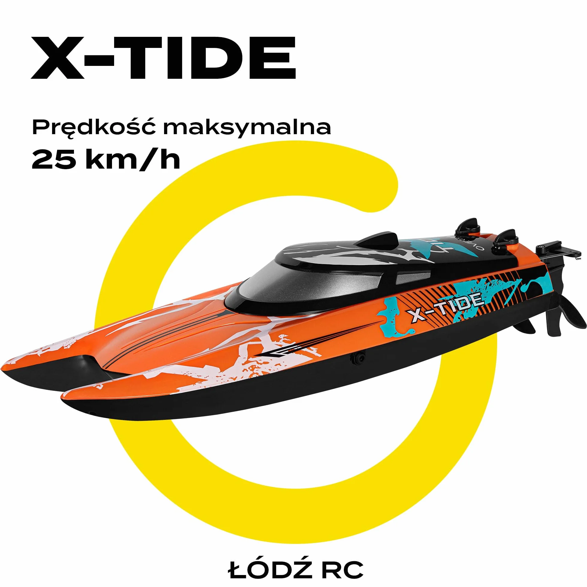 Overmax X-Tide zdalnie sterowana łódź wyścigowa RC-Speedboat z akumulatorem LED 25 km/h 1200 mAh, 34 minuty, regulacja prędkości, zasięg do 100 m, zabawka na basen i morze
