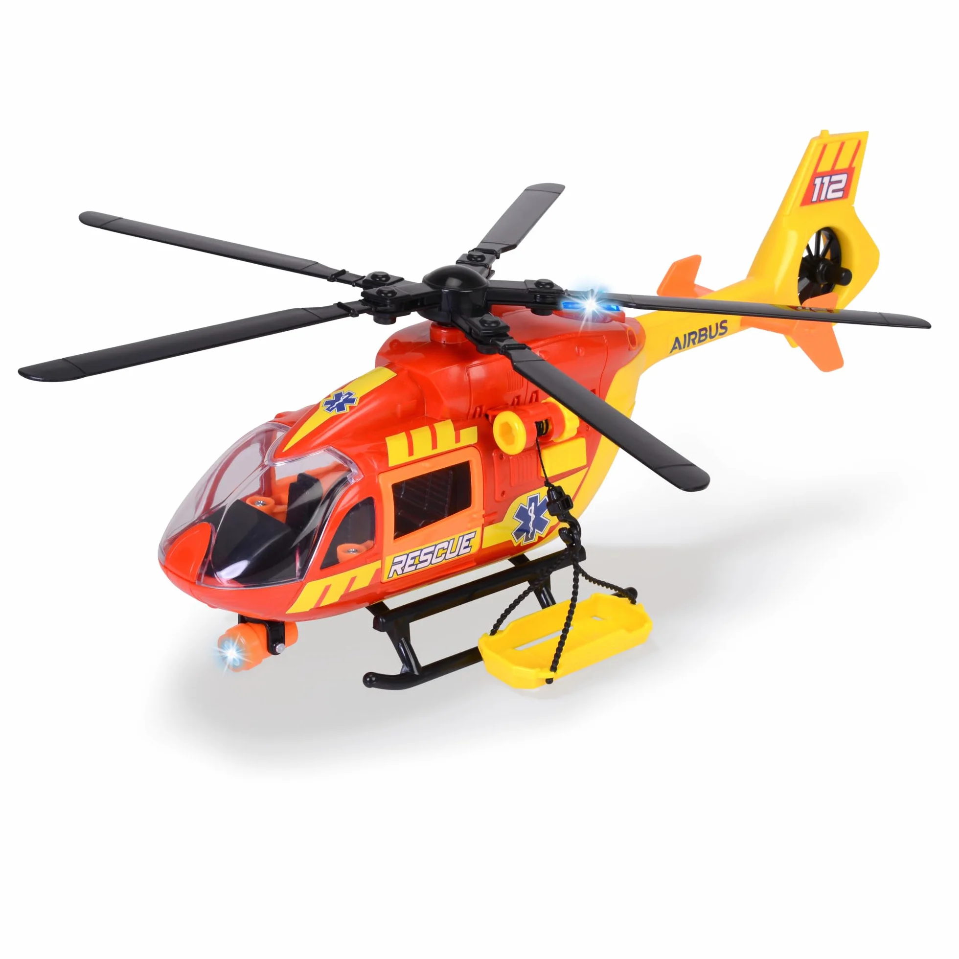 Dickie Toys - Helikopter ratowniczy Airbus H145 (36 cm) - Zabawkowy helikopter ze śmigiełką do wciągania i oświetleniem, dźwiękiem i akcesoriami – zabawka dla dzieci od 3 lat
