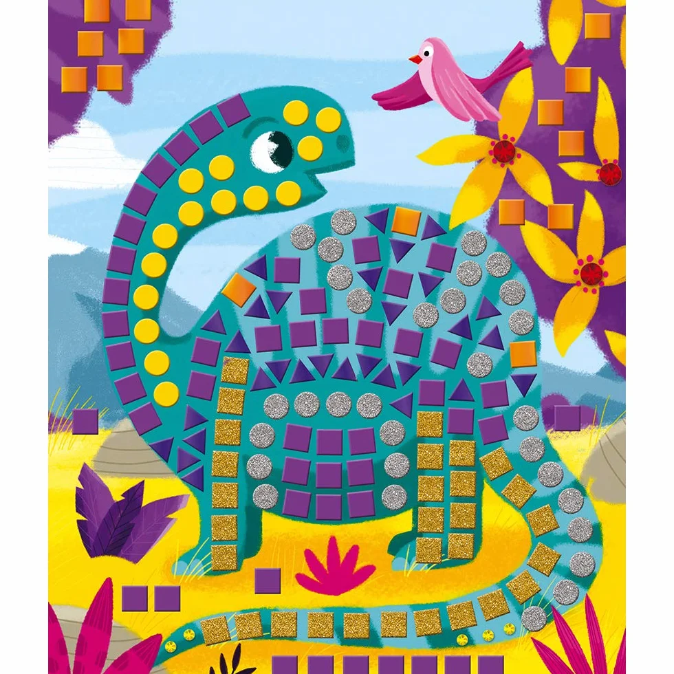 Janod - From 4 years old - Creative Kit - Dinosaur Mosaics - Calm Workshops - Creative Leisure - Dexterity and Concentration - J07903