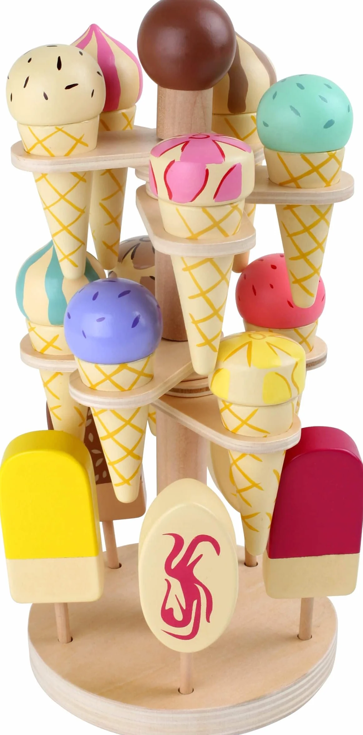 small foot Ruchomy stojak na lody z drewna, akcesoria do sklepu handlowego i kuchni dla dzieci, 15 rodzajów, od 3 lat, 1248