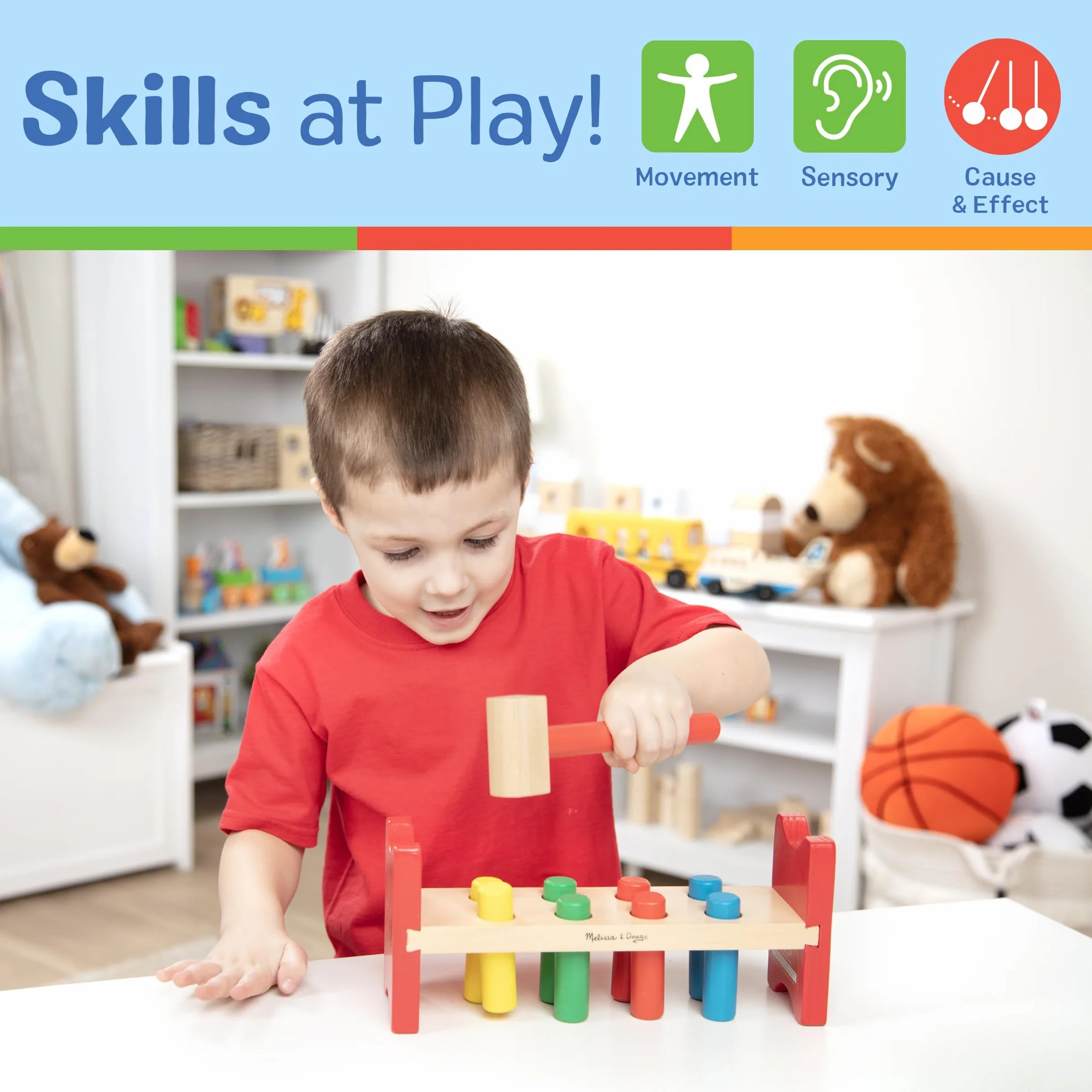Melissa & Doug Deluxe drewniana zabawka Pound-A-Peg z młotem - certyfikat FSC
