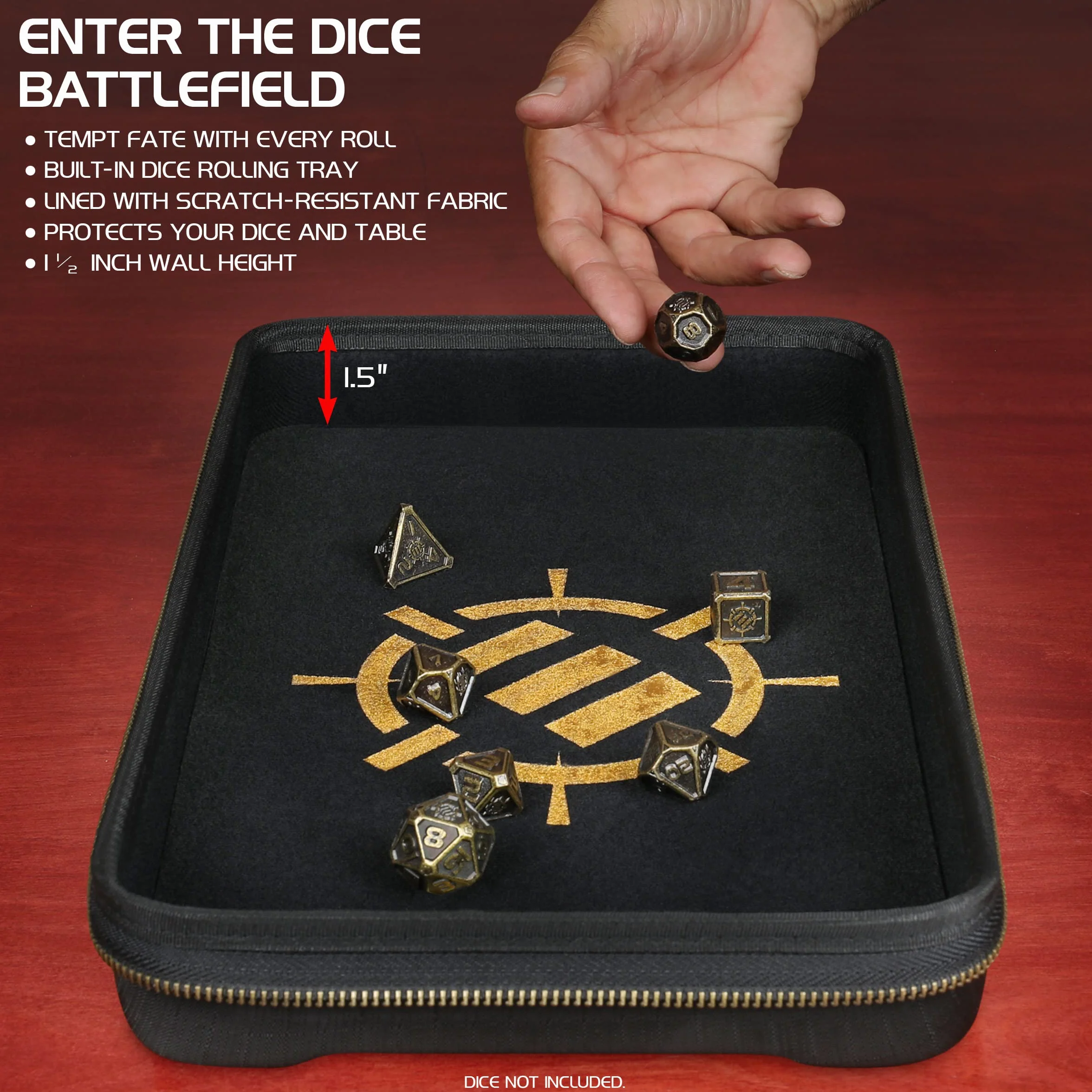 ENHANCE Tabletop Community DnD Dice Case and Tray - uchwyt na kości, przechowywanie do 500 kości RPG, wytrzymały konstrukcja ochronna, miękki wnętrze i kieszenie organizera