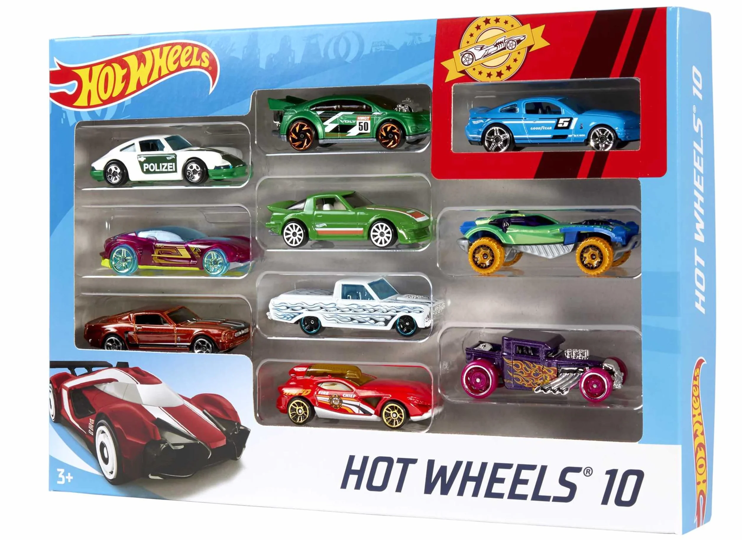 Hot Wheels - Zestaw 10 zabawkowych ciężarówek i samochodów w skali 1:64 dla dzieci i kolekcjonerów, style mogą się różnić, 54886