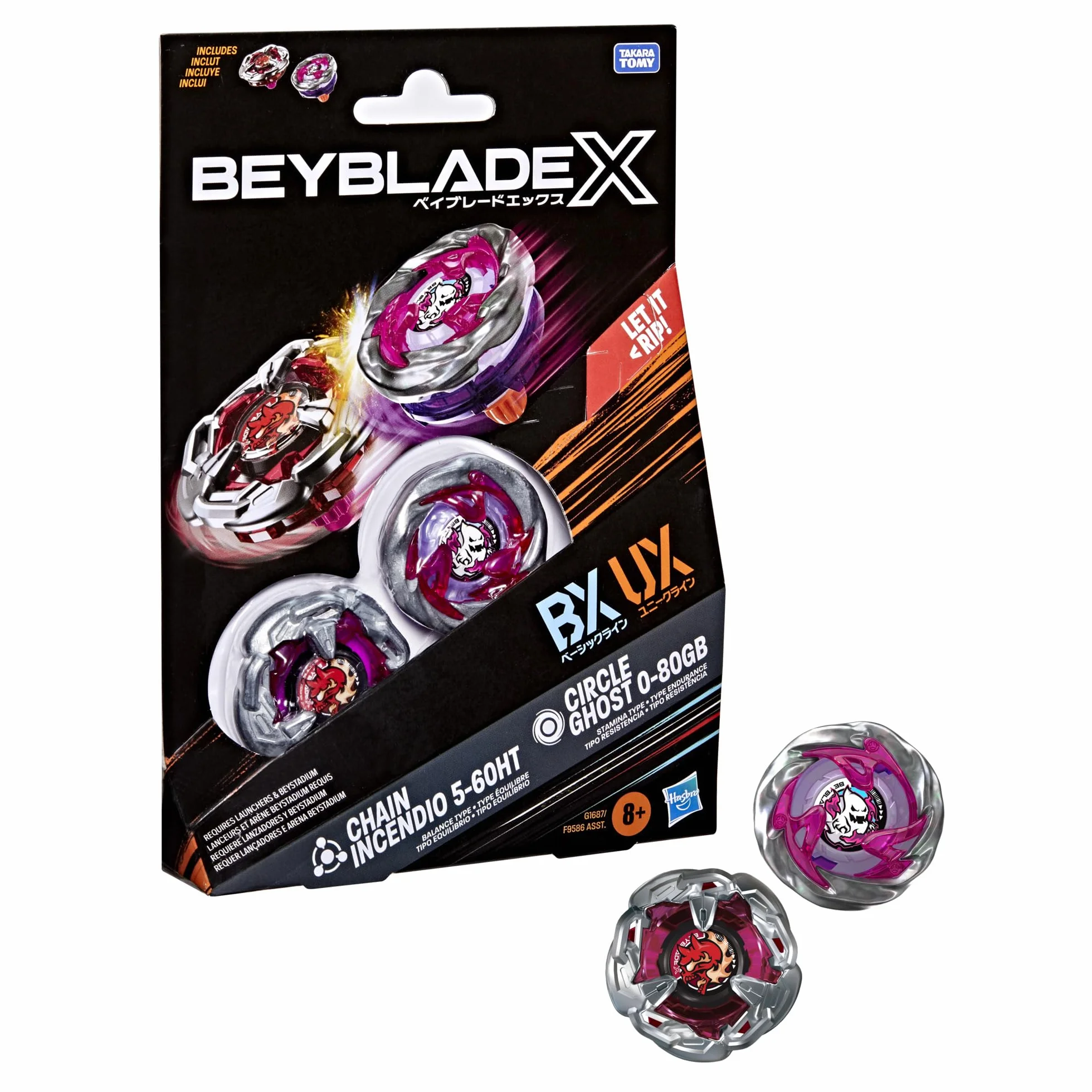 Beyblade X Circle Ghost 0-80GB i Chain Incendio 5-60HT Dwupak bączków
