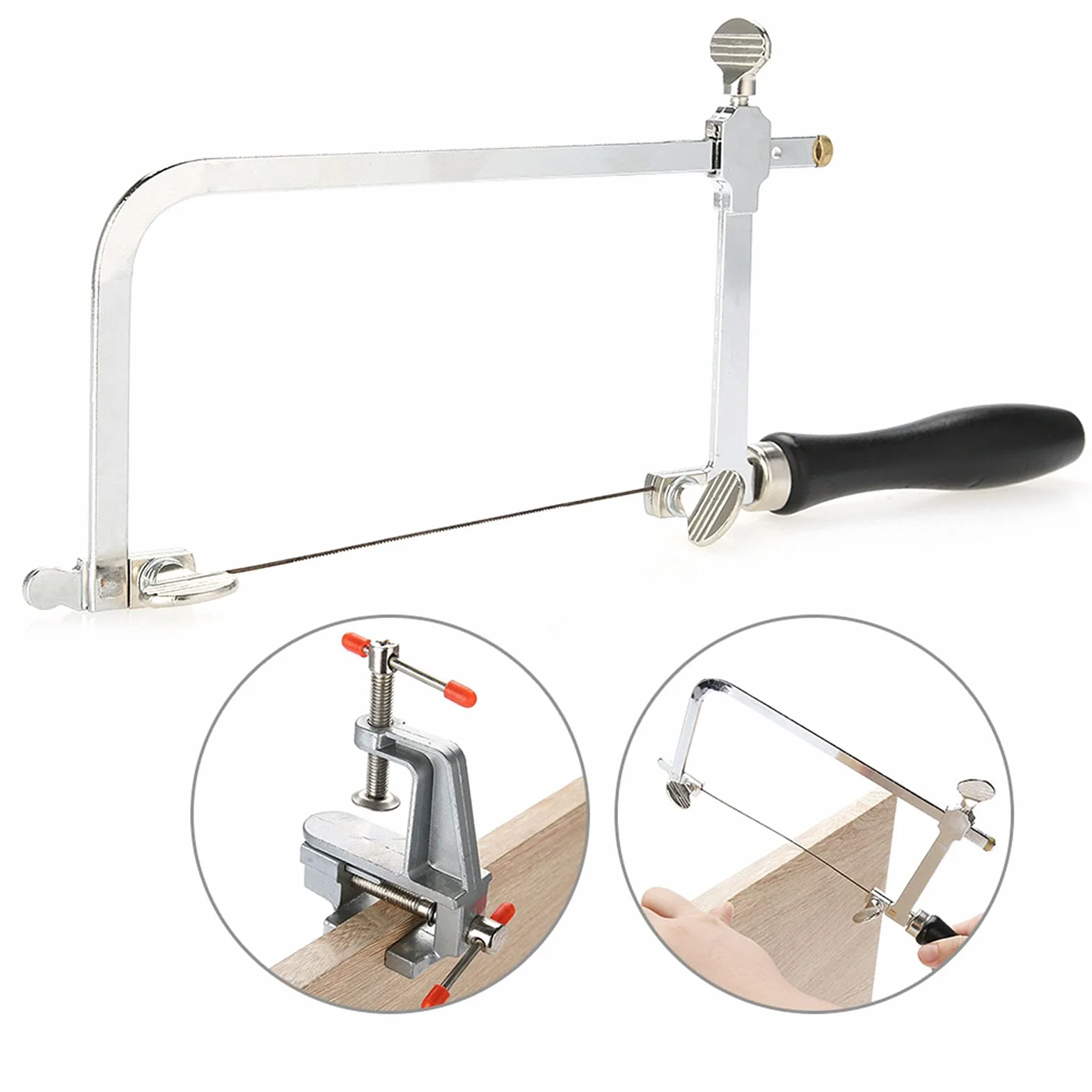 Jewlers Saw Frame, 12 Blades Jubilerzy Sawbow Saw Frame Mini Imadło Stołowe Zestaw Biżuterii z Zaciskiem Tworzenie Biżuterii DIY Narzędzie Rzemieślnicze Jubilerzy Sawbow Saw Frame Coping Saw Frame