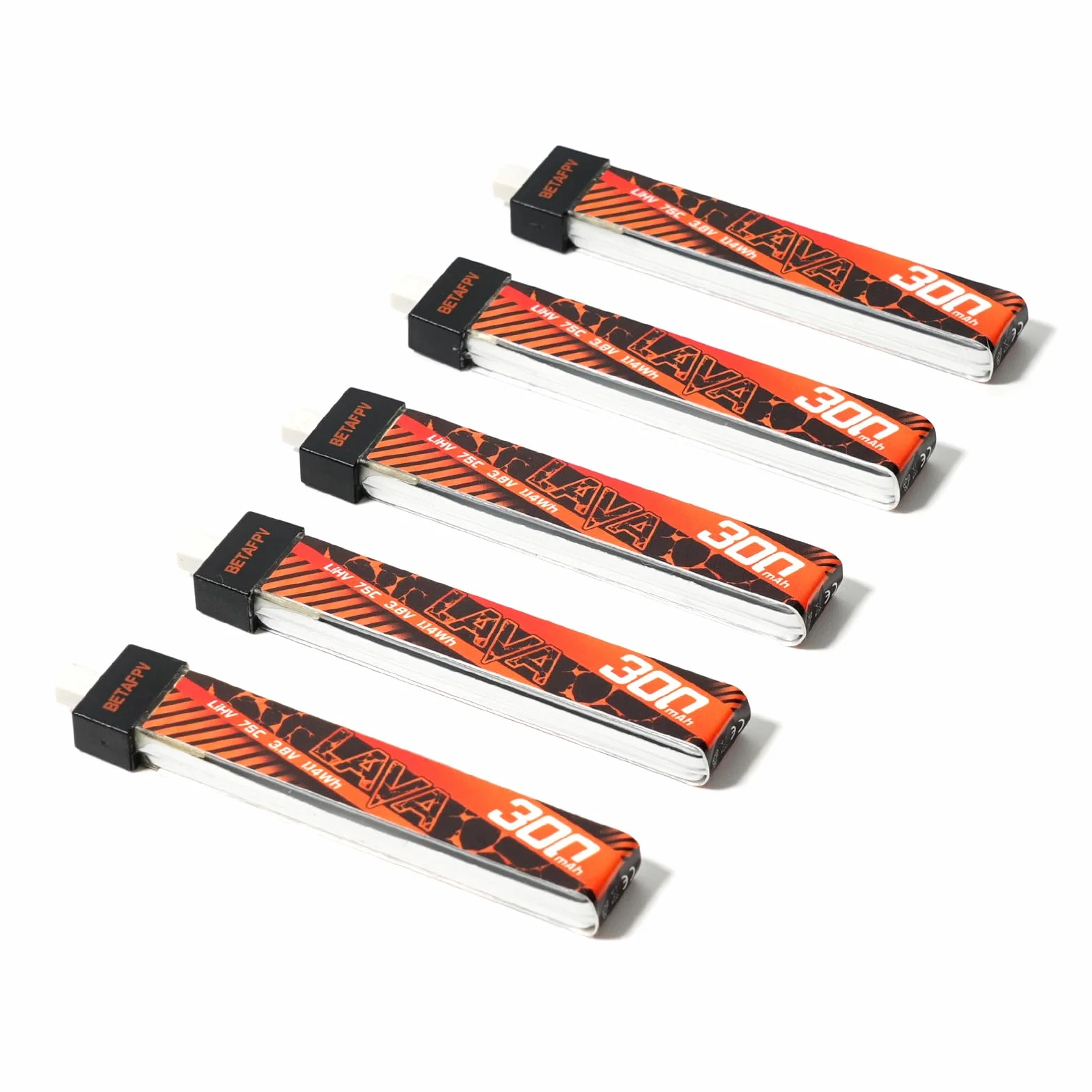 BETAFPV 5 sztuk Lava 1S 300 mAh akumulator Lipo 3,8 V 75C akumulator LiHV ze złączem BT2.0, kompatybilny z dronami 1S FPV Tiny Whoop Quadcopter, takimi jak Cetus, Meteor65, Meteor65 Pro 1S, 300MAH 1S