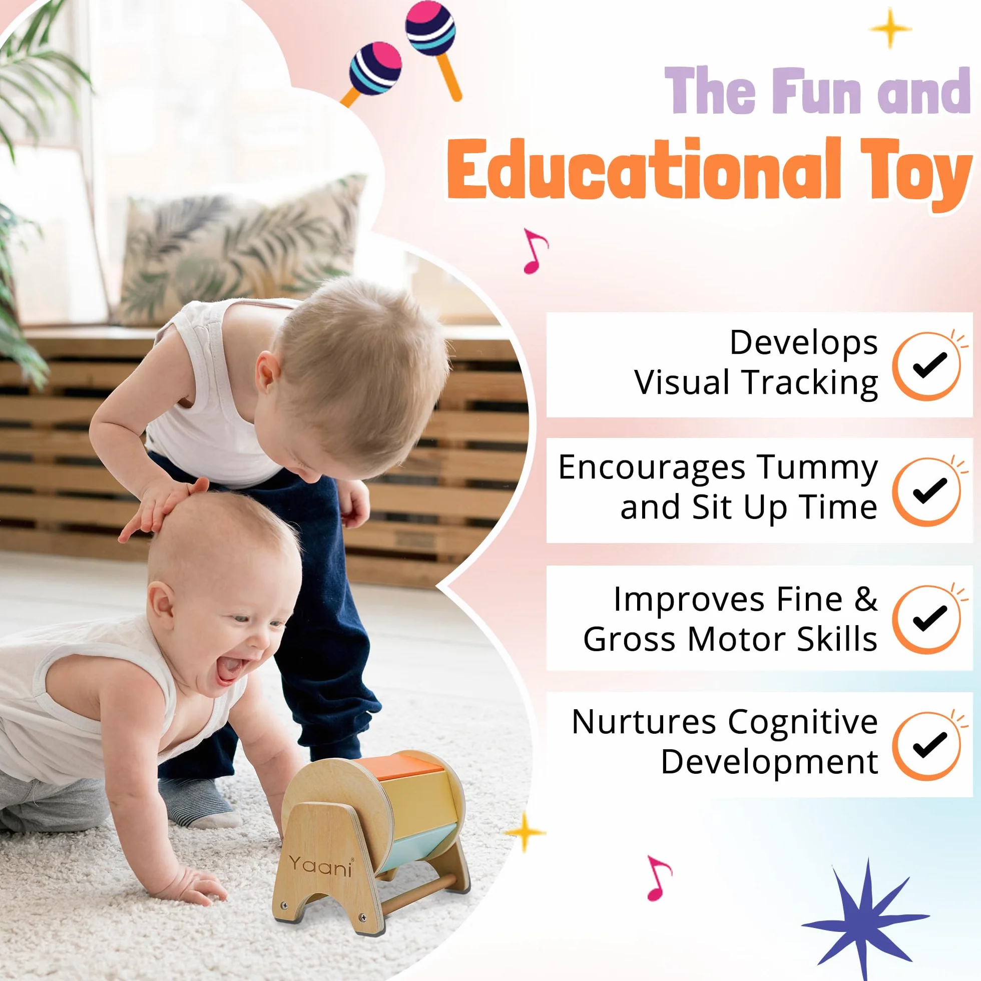 YAANI Montessori Spinning Drum Montessori zabawka dla niemowląt w wieku 6-12 miesięcy, 1 rok, małe dzieci, najlepszy pomysł na prezent