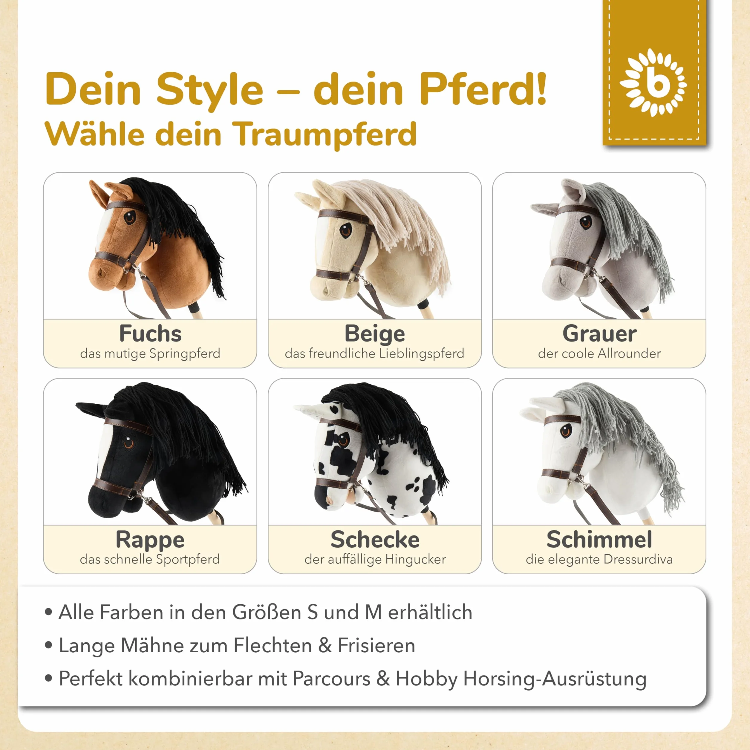 Bieco Hobby Horse konik na kijku, rap, rozmiar S, z wyciągami, zdejmowany kij i ogon, do jazdy konnej, ujeżdżenia i gier, hobby