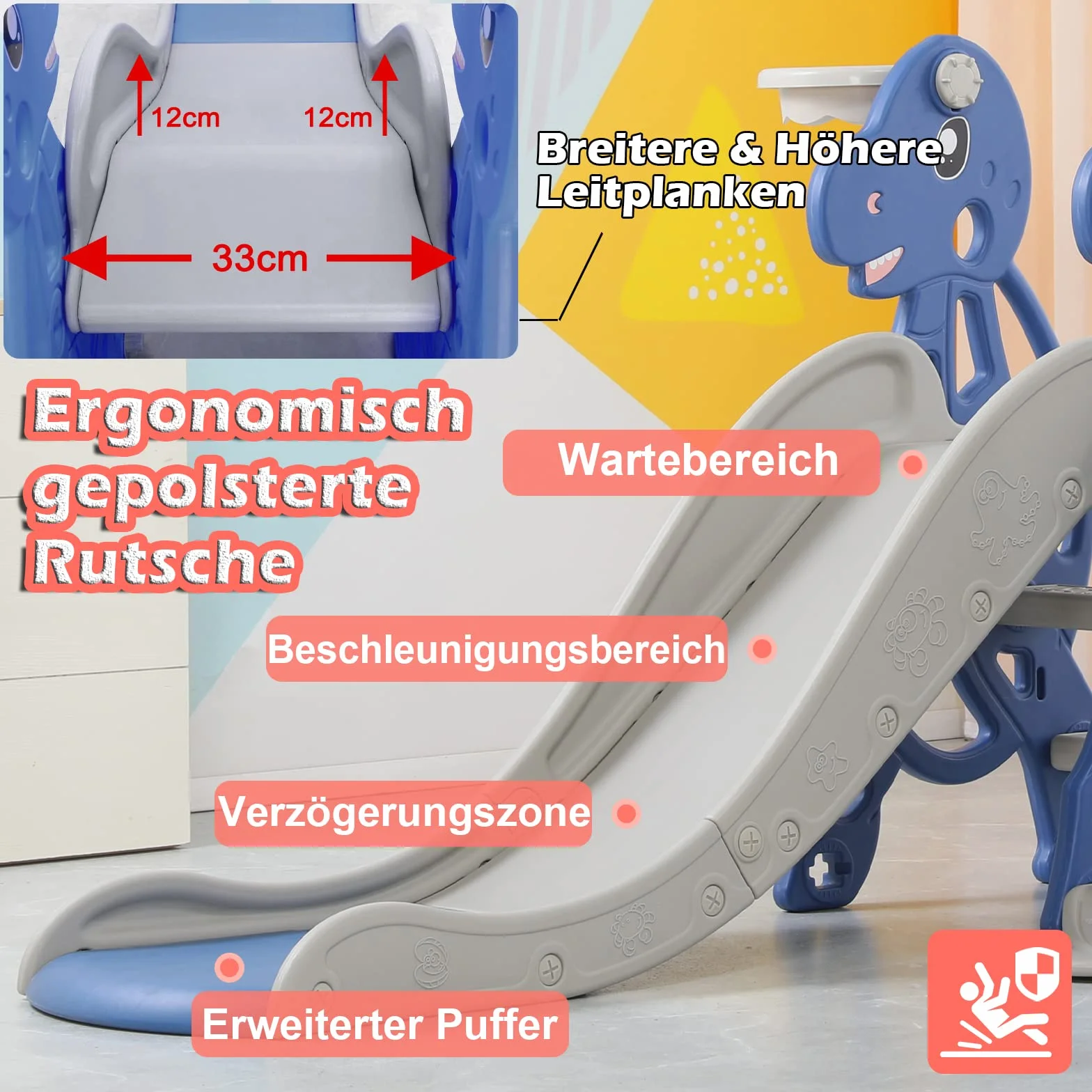 LZQ Wolnostojąca zjeżdżalnia 4 w 1, kosz, huśtawka, wspinaczka, wewnątrz i na zewnątrz, sztuczne poprzeczka