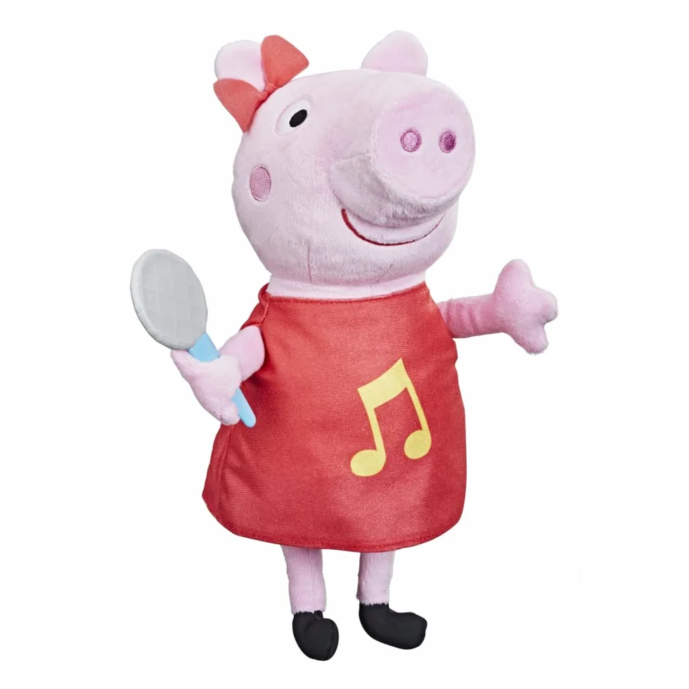 Peppa Pig Grunz-mit-Mir-Peppa, śpiewająca pluszowa lalka z czerwoną sukienką i kokardką, śpiewa 3 piosenki, nadaje się dla dzieci od 3 lat