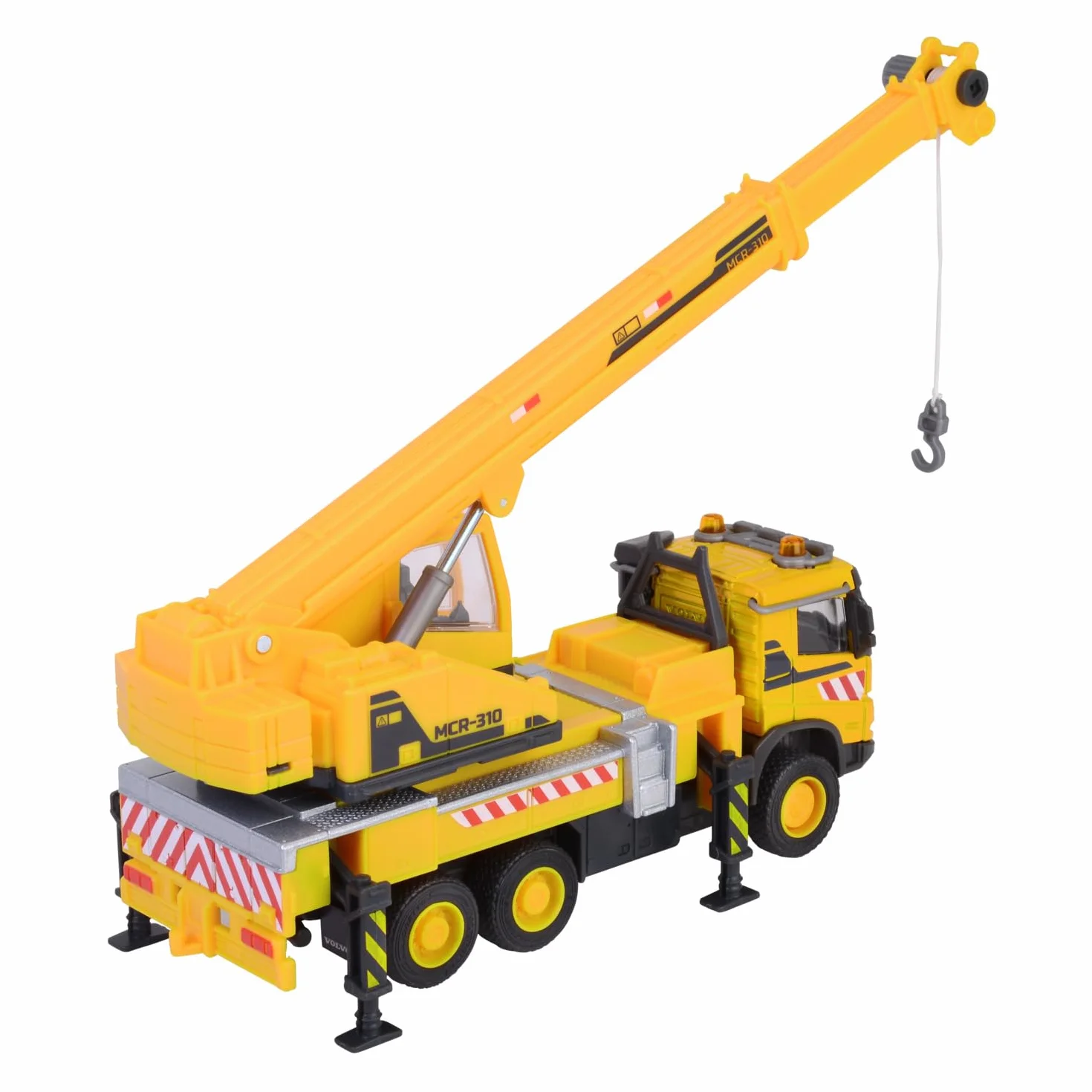 Majorette Wózek dźwigowy Volvo FMX Truck Crane (22 cm) – duży pojazd budowlany z wysuwanym ramieniem dźwigowym, wciągarką linową, wolnym biegiem i gumowymi oponami, zabawka dla dzieci od 3 lat