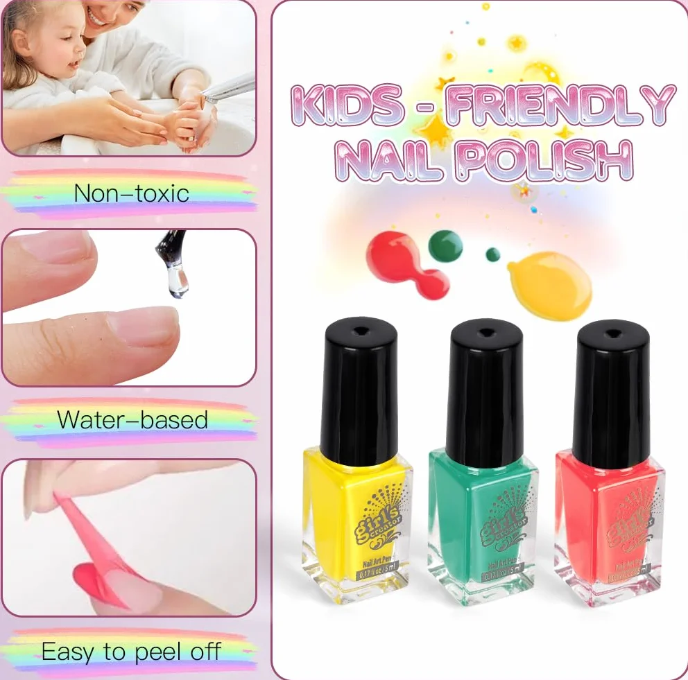 Aomig Zestaw do manicure dla dziewczyn, zestaw farb do paznokci, zestawy do salonu Manicure dla dzieci z suszarką do paznokci naklejki brokatowe pilniki do paznokci na urodziny Boże Narodzenie Dzień