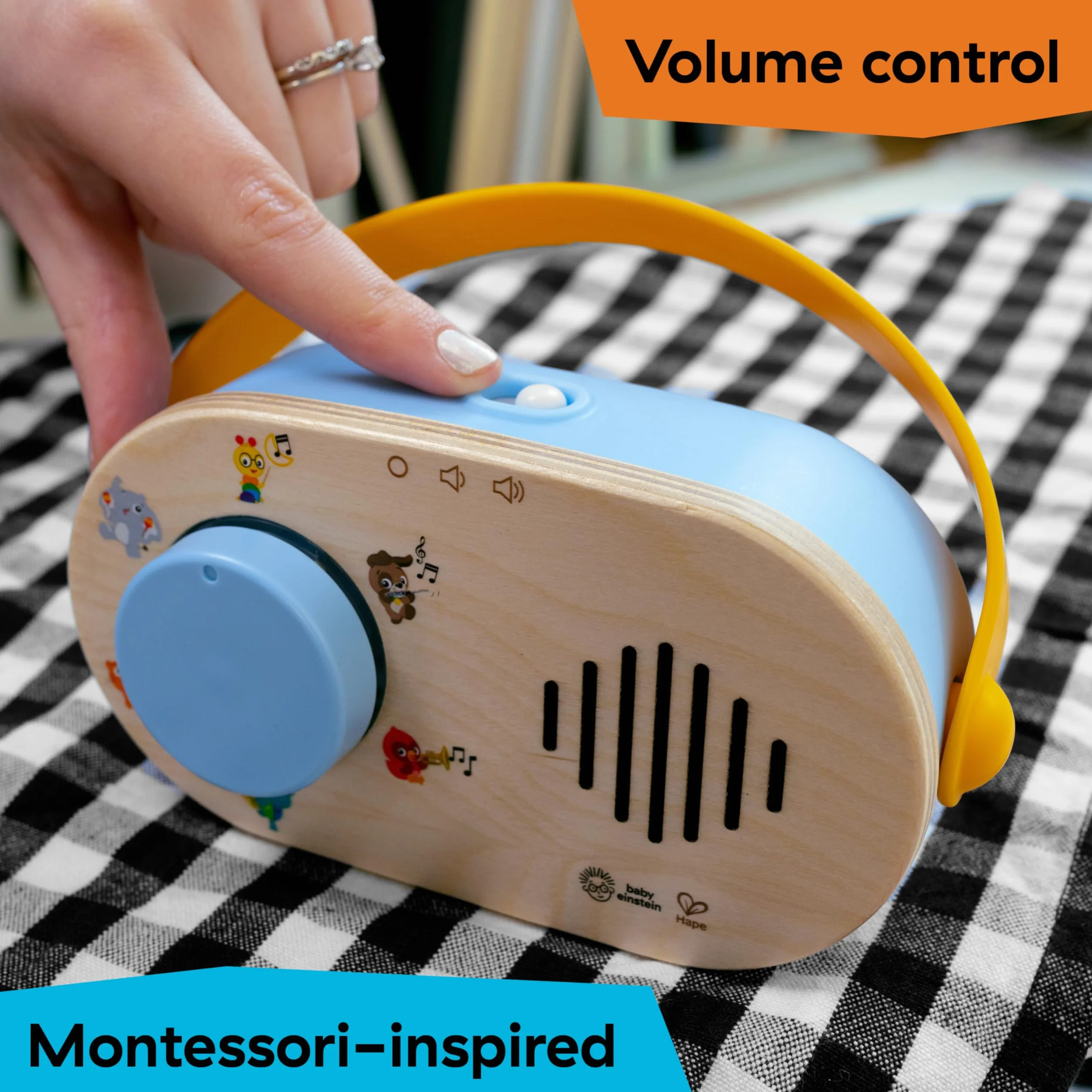 Baby Einstein + Hape, Discovery Radio, zabawka radiowa z muzyką i światłami, przez 6 miesięcy i dłużej
