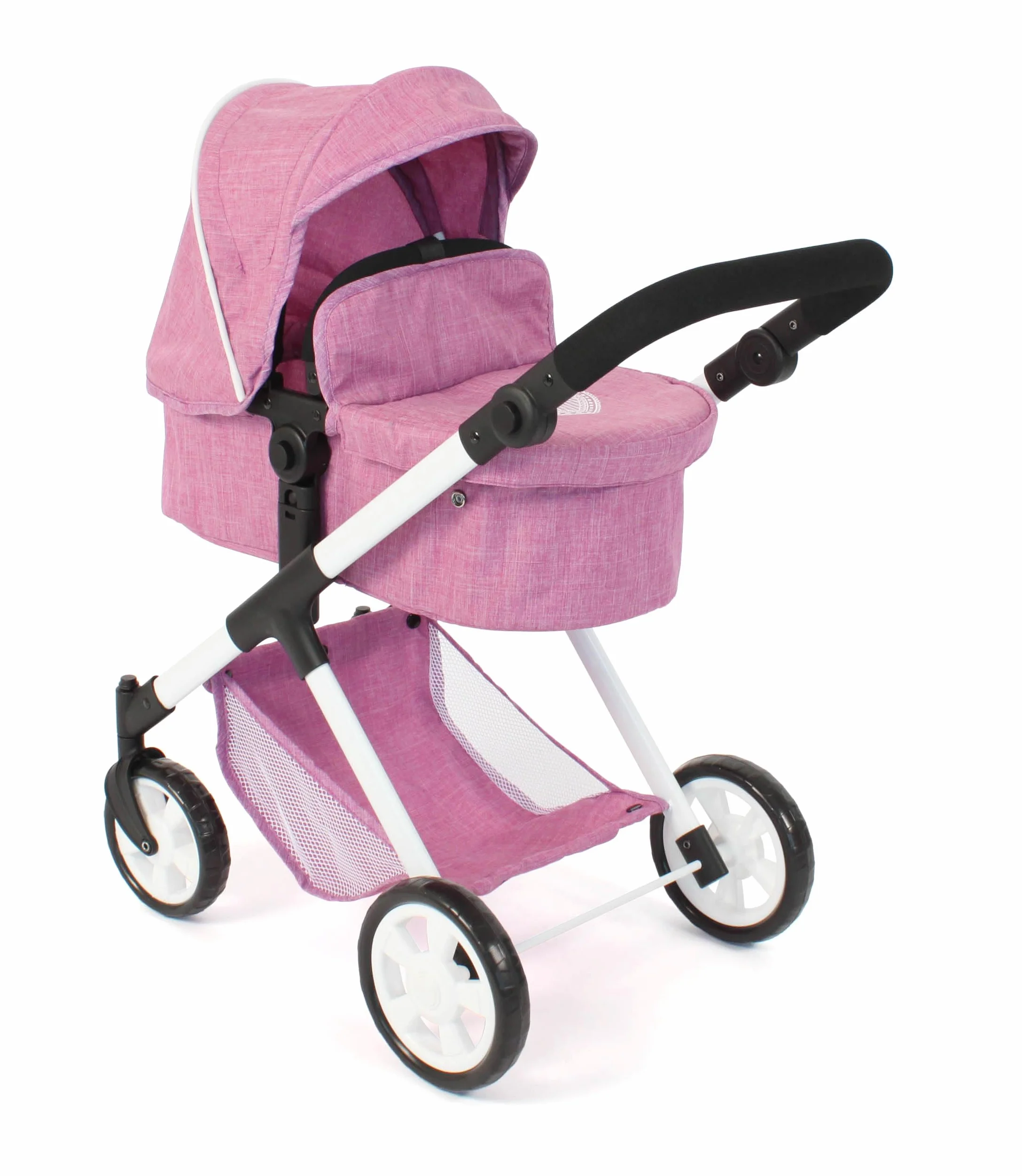 Bayer Chic 2000 2 w 1 wózek dla lalek Mila – dżinsy różowe – uchwyt z regulacją wysokości 39-72 cm – nowoczesny stelaż – lalki do 50 cm – 3-7 J.